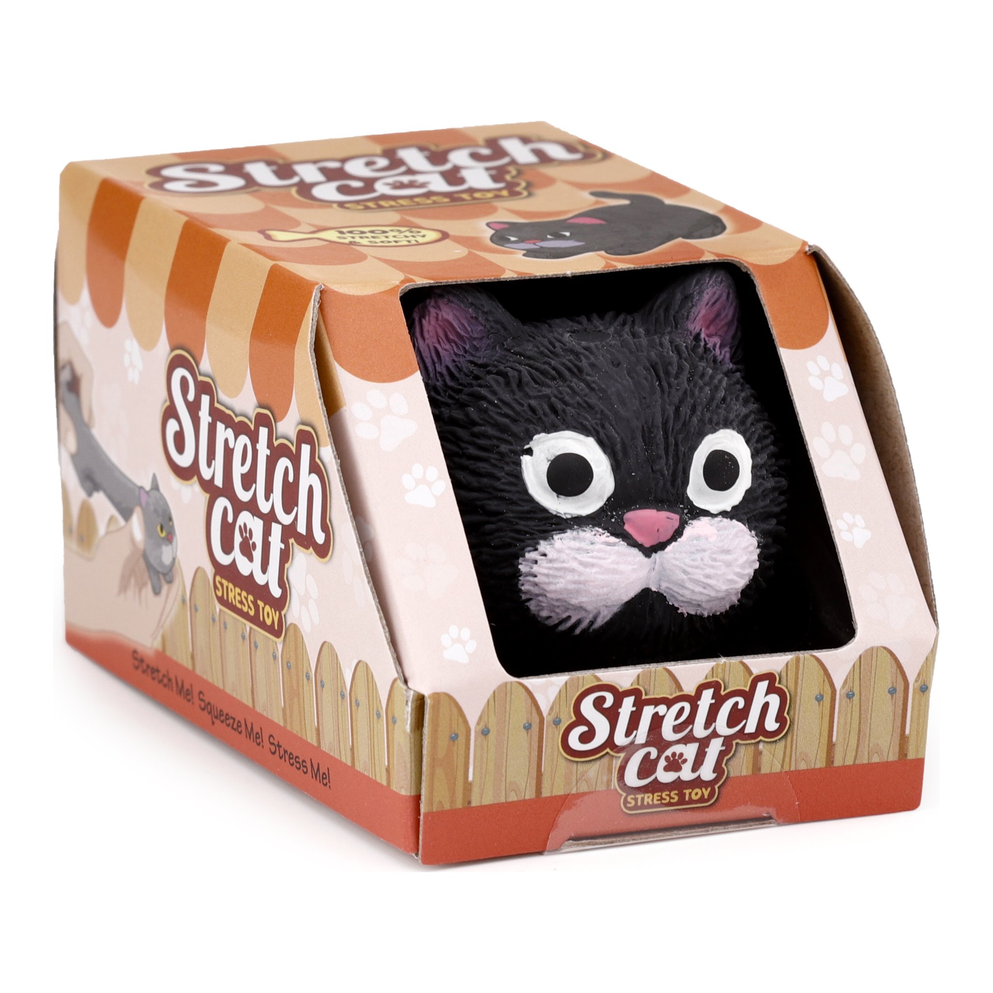 Stresskatze in der Schachtel «Stretch Cat» mit Zaunmotiv