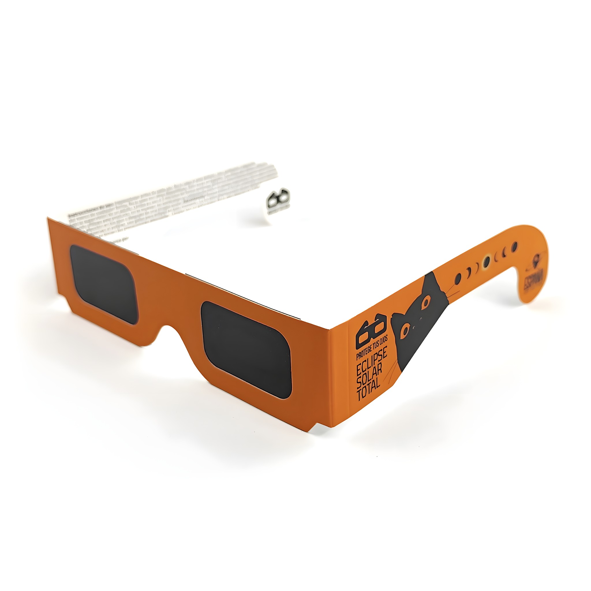 Astromo Sonnenfinsternisbrille Nemo-Design in Orange mit Katzenmotiv – ISO 12312-2 zertifiziert
