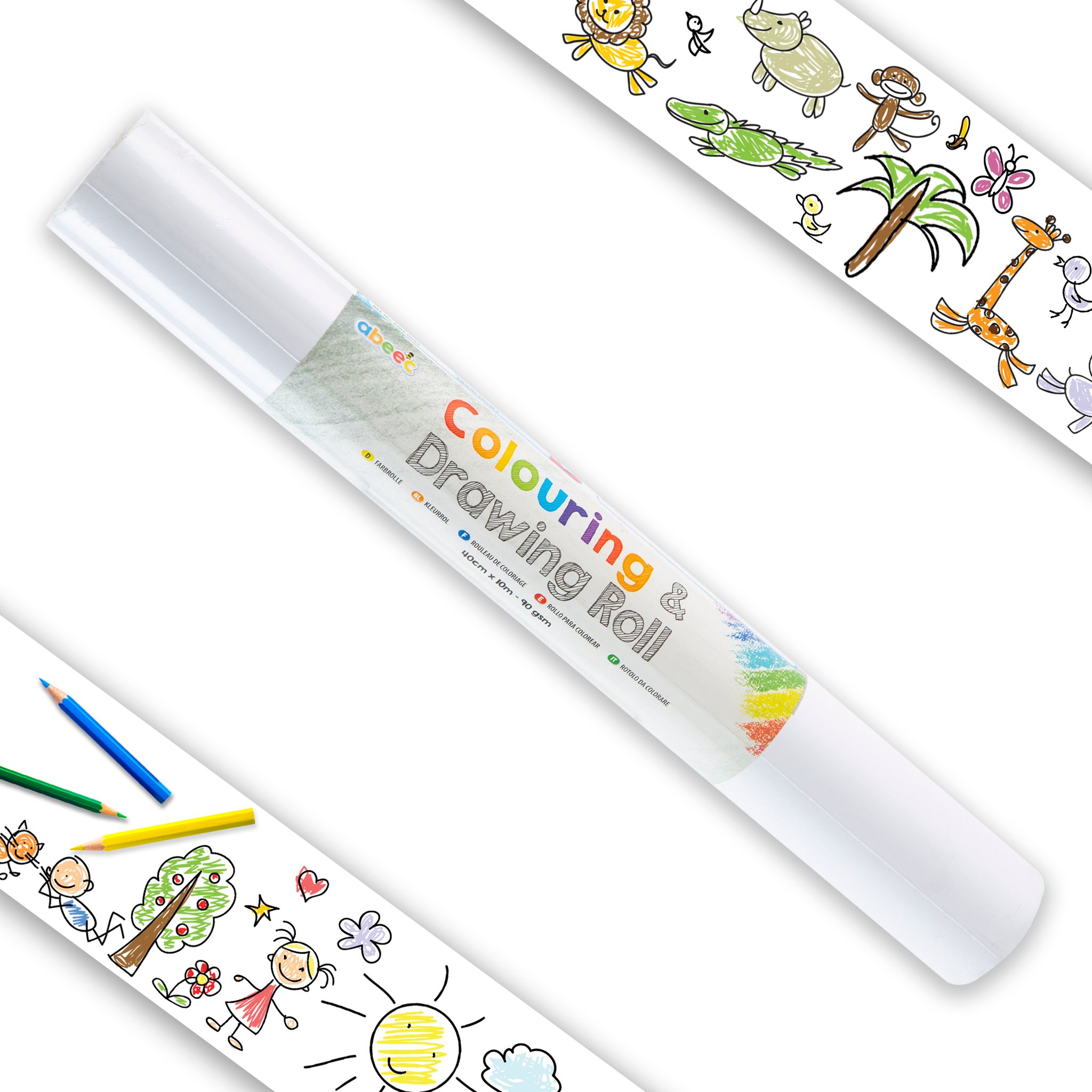 abeec Malpapier-Rolle zum Zeichnen mit bunten Beispielzeichnungen