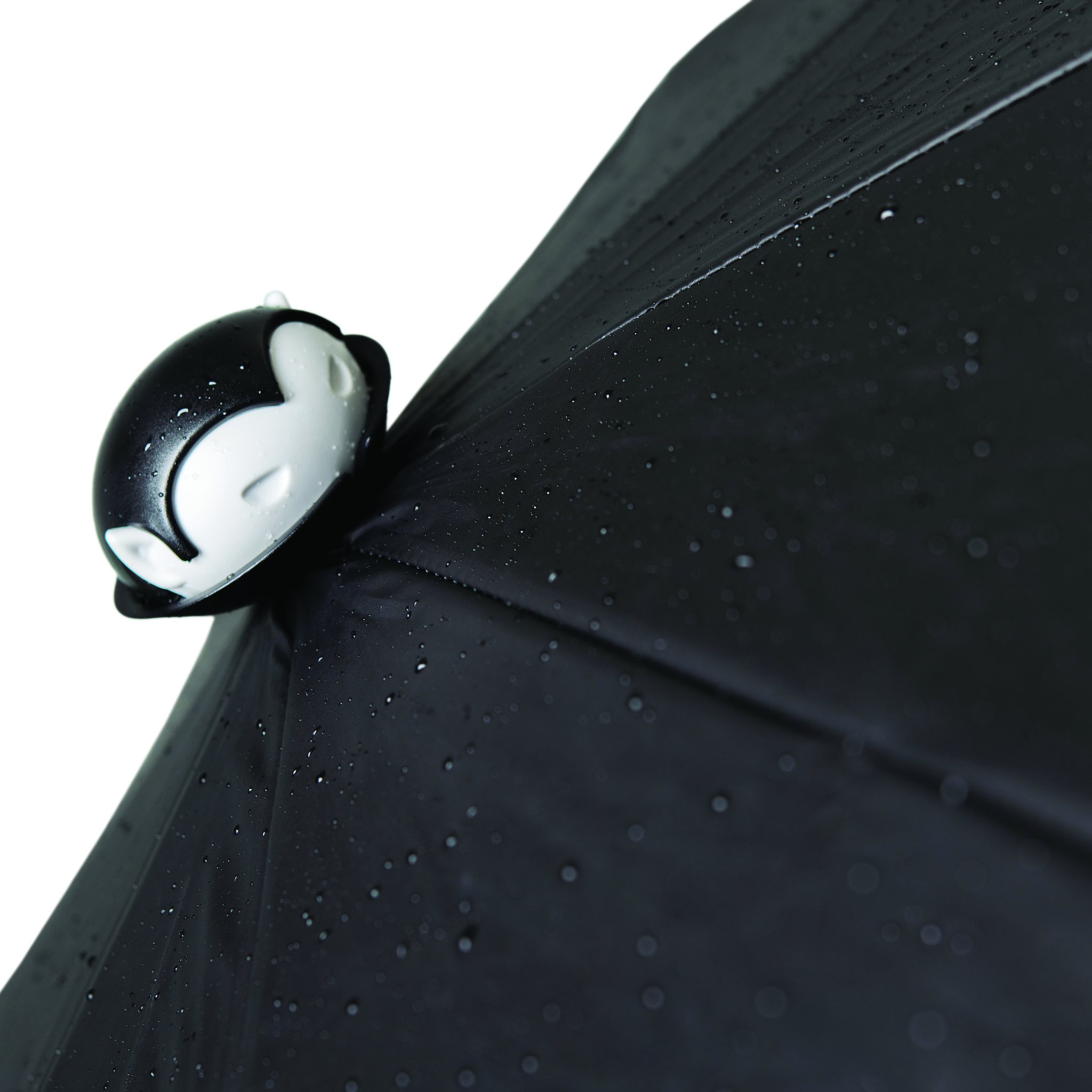 Close-up of the bat handle on the Spookula umbrella with water drops
