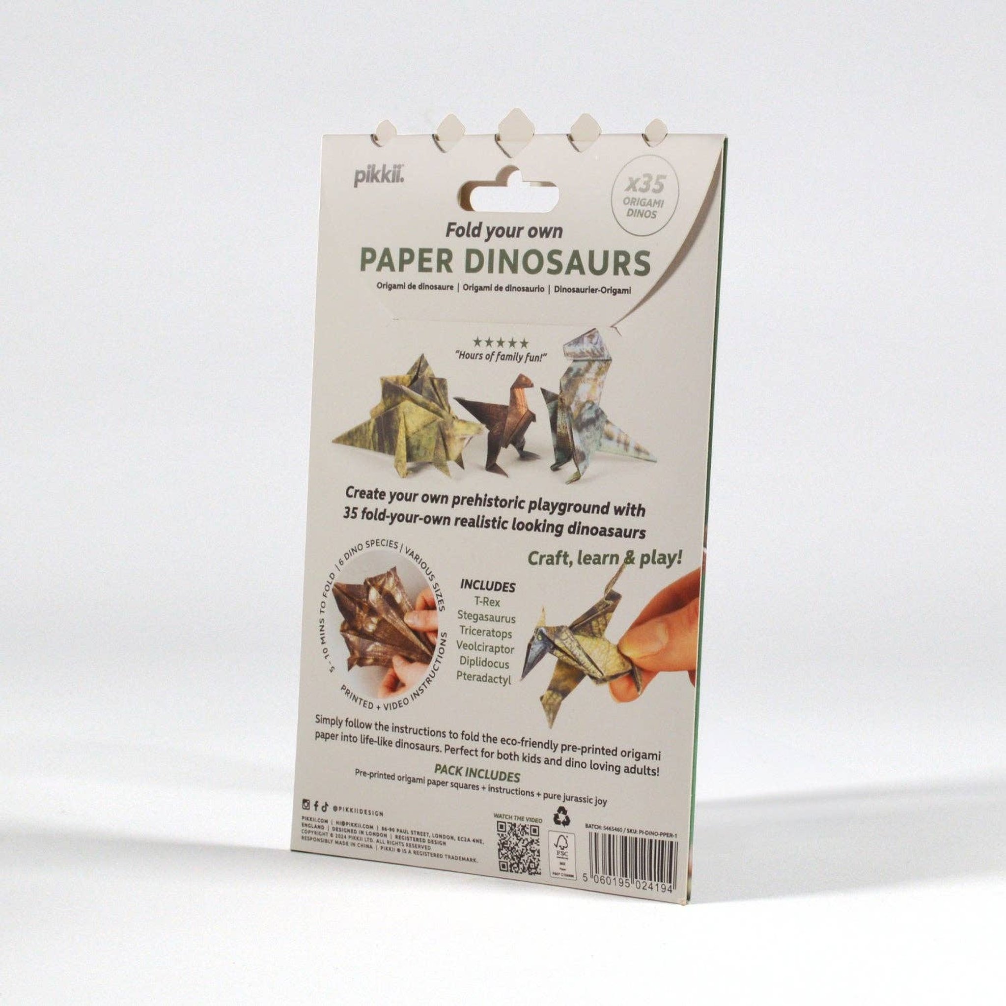 Back of the Paper Dinos pack showing the dinosaurs included