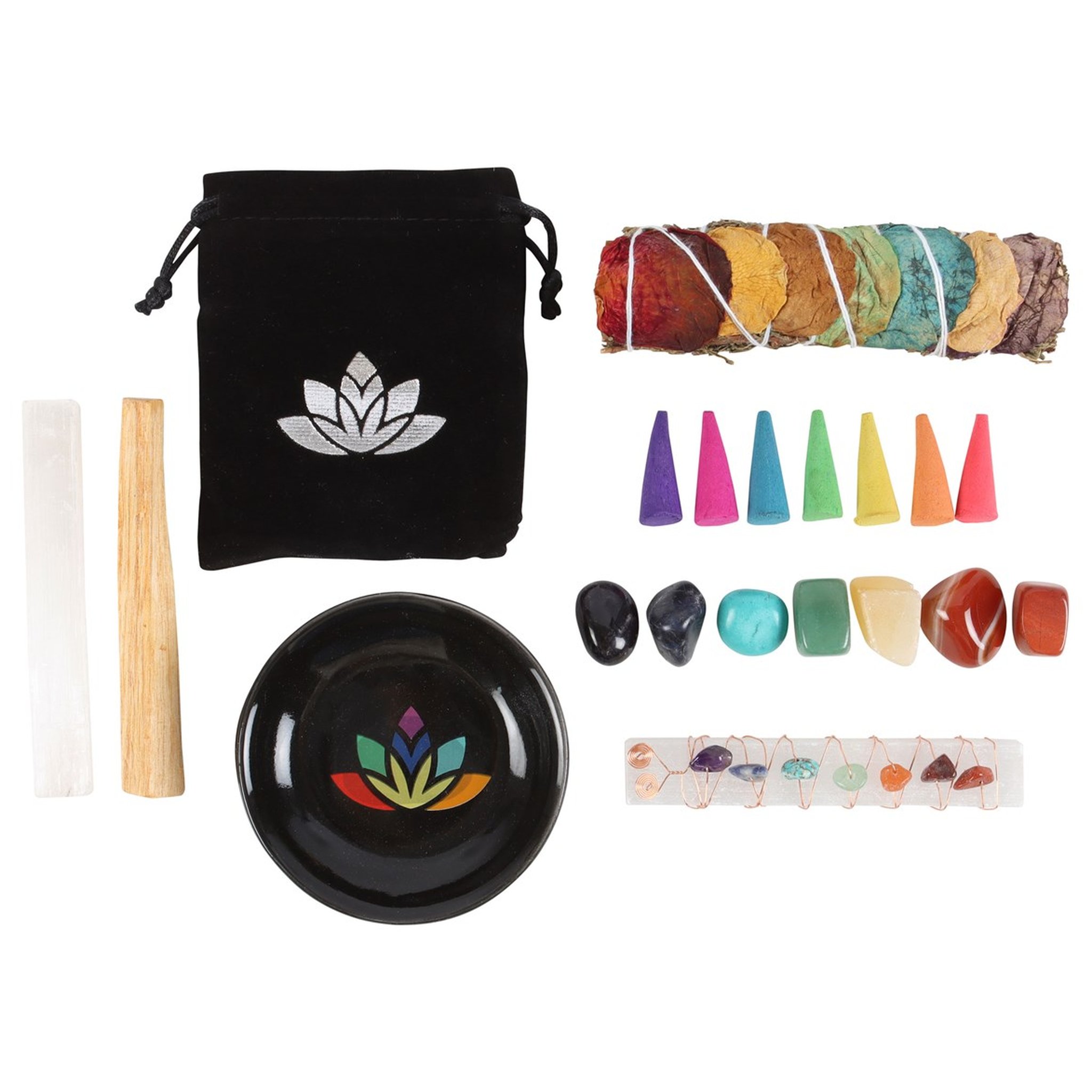 Sacred Chakra Set Zedern-Smudge-Bündel mit Blüten
