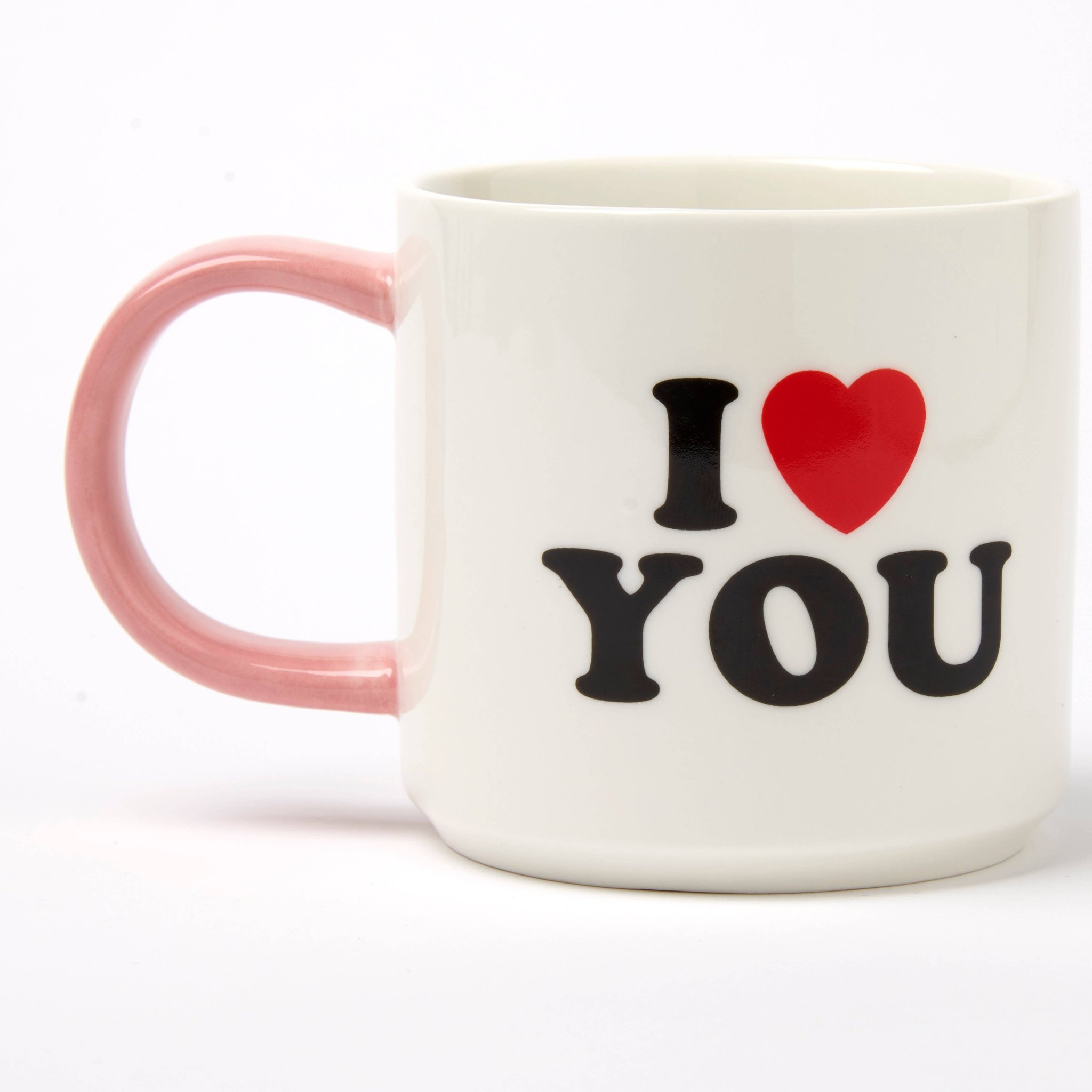 Rückseite der Snoopy-Tasse mit dem Schriftzug I Love You und rotem Herz