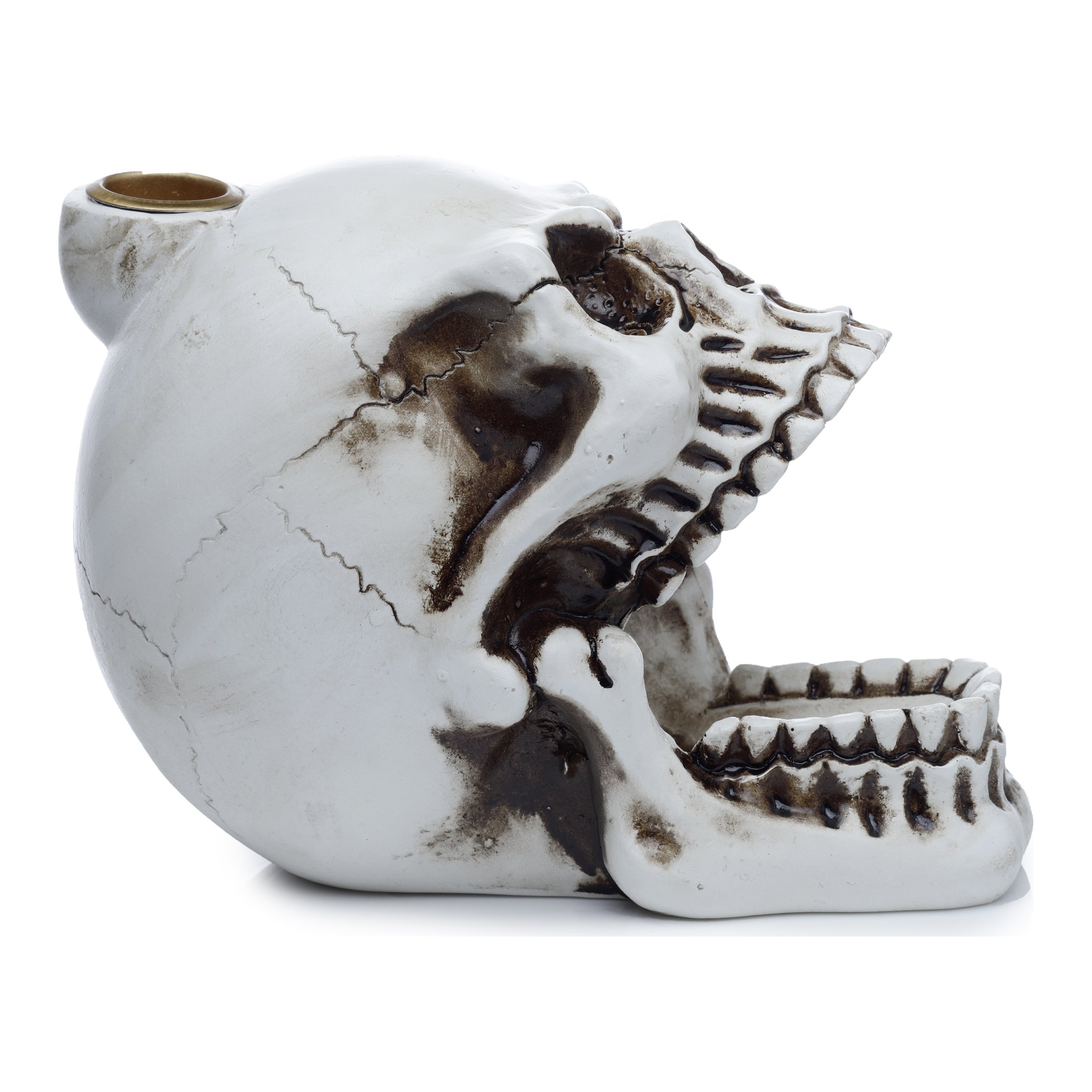 Skull incense holder from behind with the filling opening