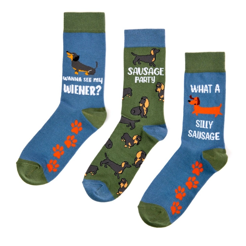 Dackel Socken-Set in Blau mit lustigen Sprüchen