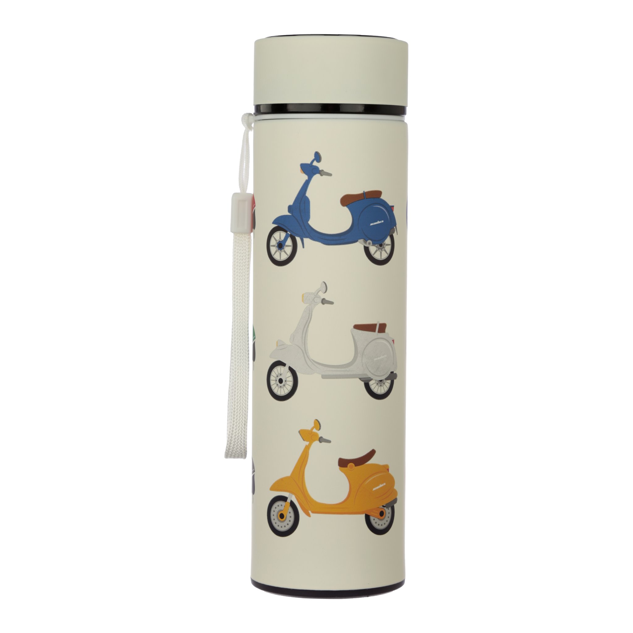 Scooter vacuum flask with blue and yellow scooter design