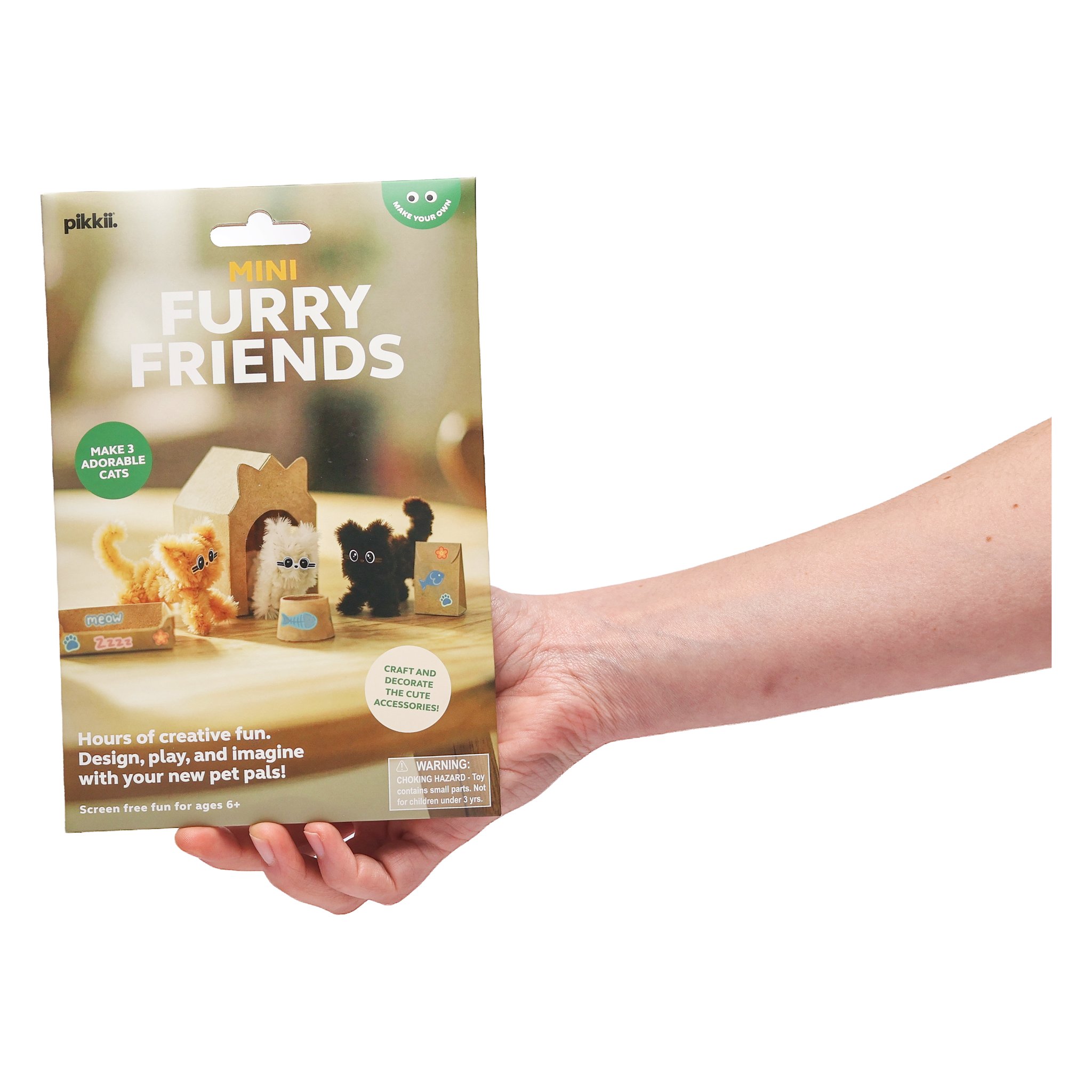 Mini Furry Friends craft kit – packaging held in hand