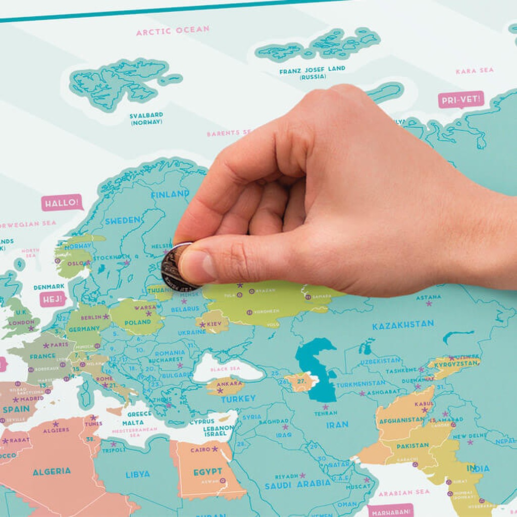 Weltkarte zum Rubbeln Hello