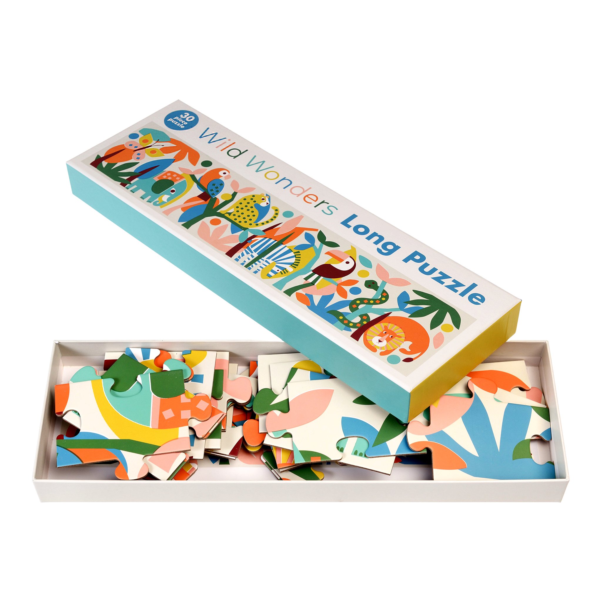 Geöffnete Schachtel des Tier-Puzzles mit den losen Teilen