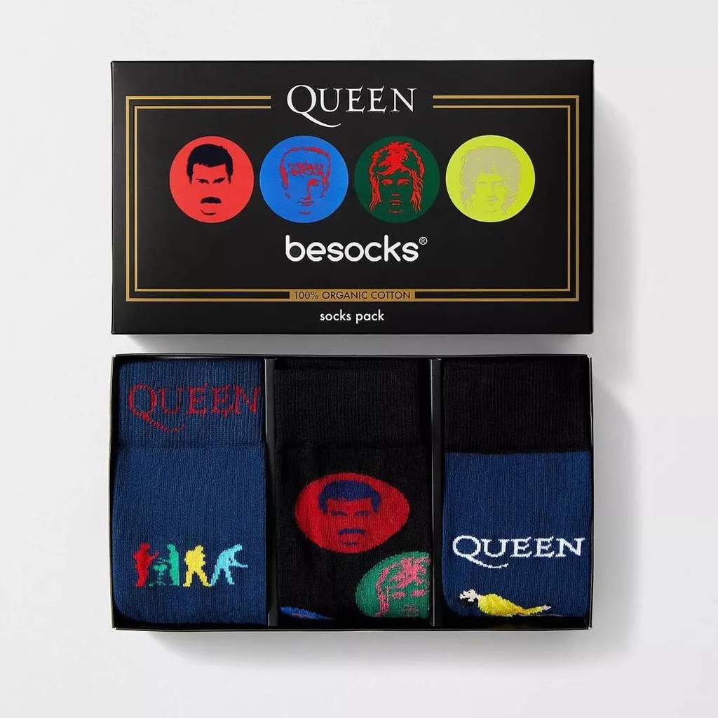 Besocks Queen Sockenset mit legendären Bandmotiven in Geschenkbox