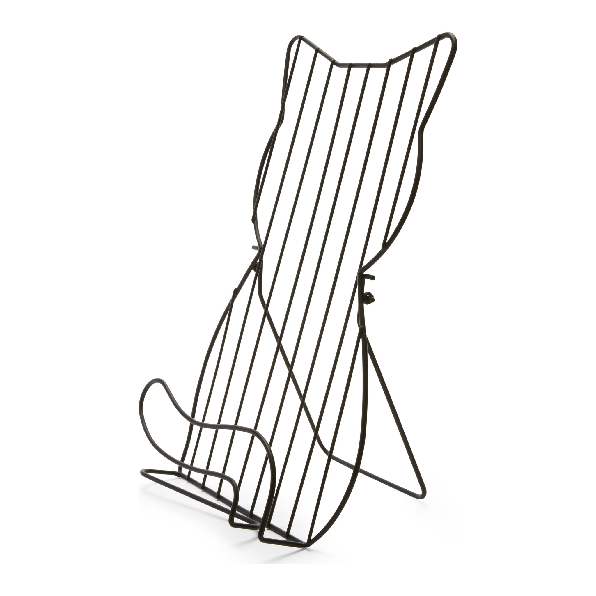 Black wire cat book stand at an angle