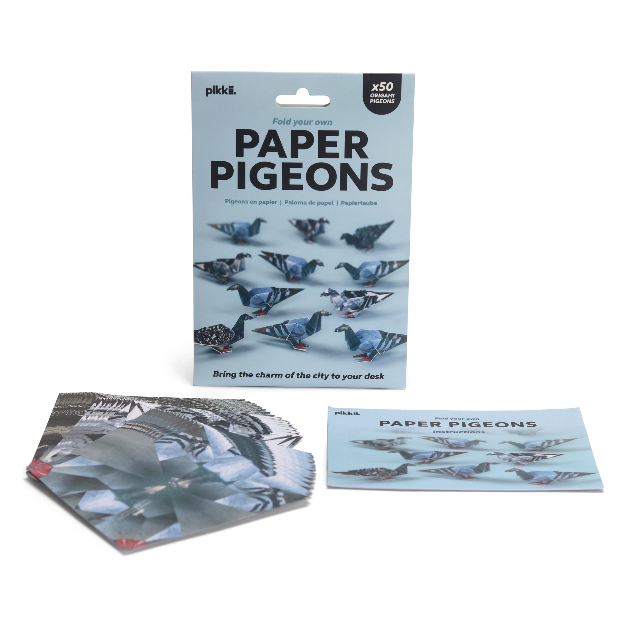 Paper Pigeons origami set – contents with folding sheets and instructions