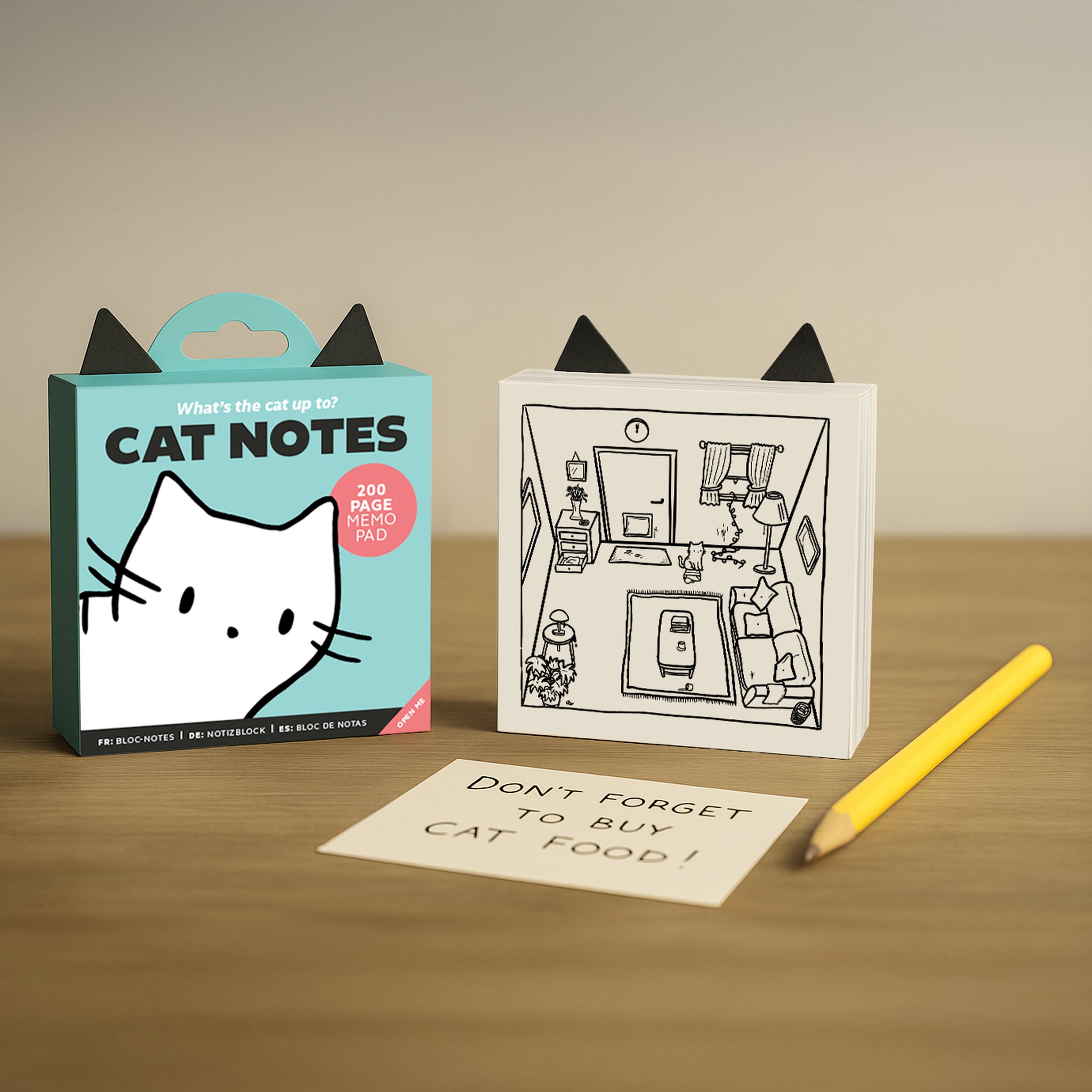 Pikkii Cat Notes Notizblock – 200 Seiten Memo Pad mit Cat Ears, Notiz und Bleistift