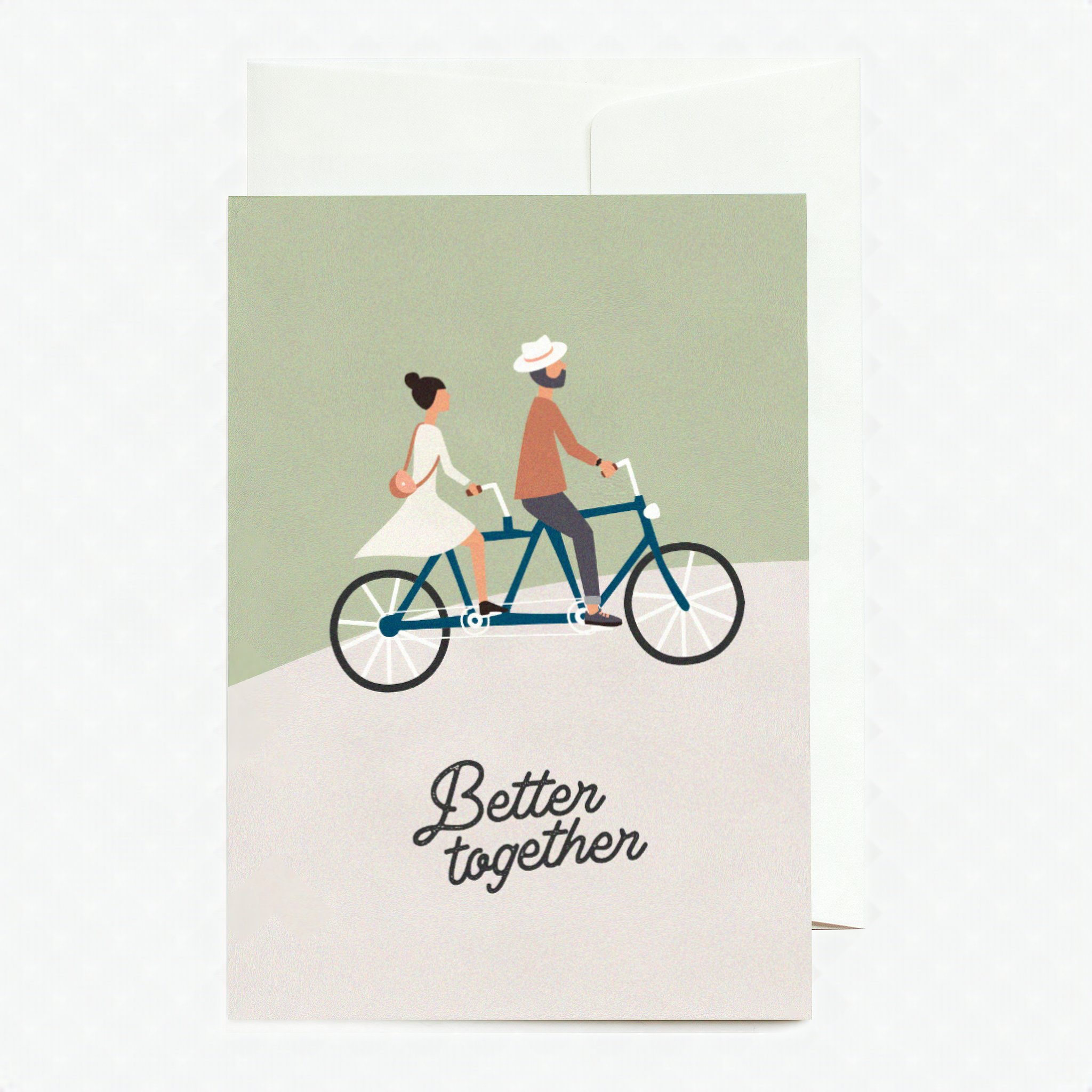 Grusskarte Better together mit Paar auf dem Tandem
