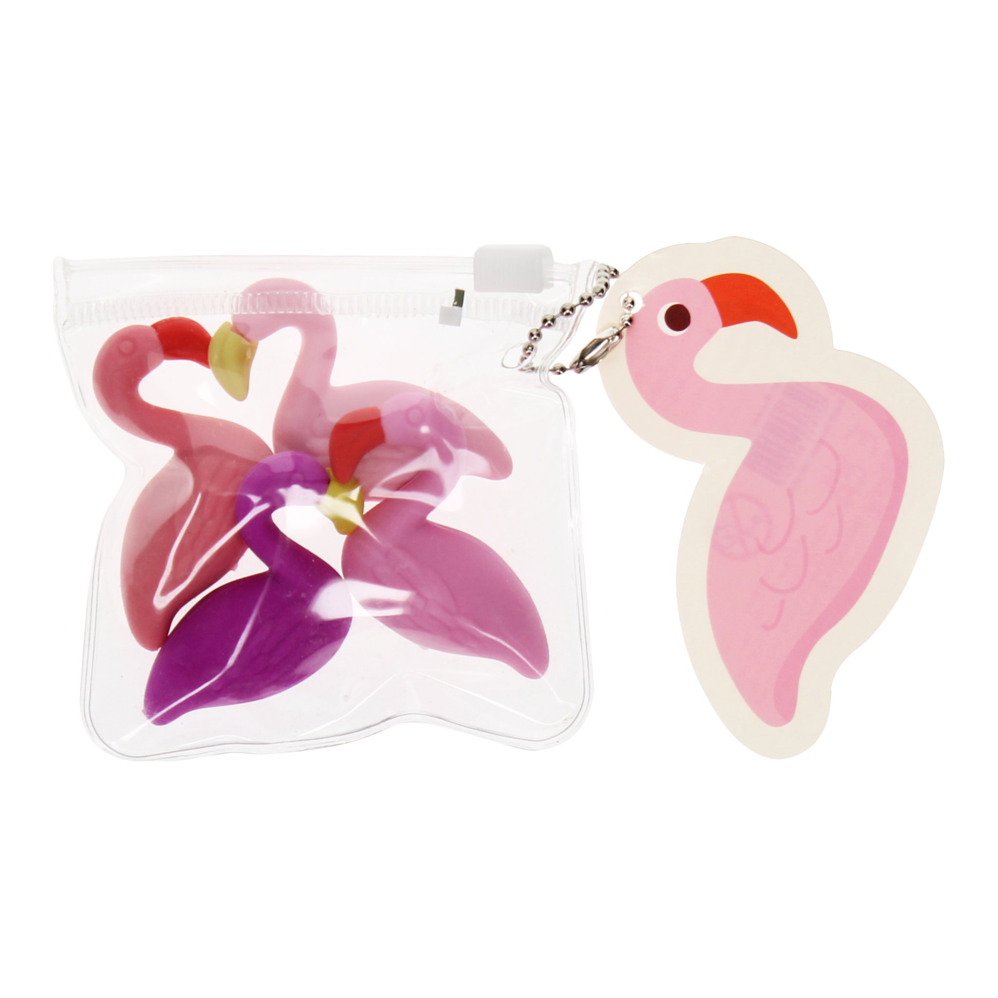Flamingo Radiergummi-Aufsätze in der transparenten Zip-Tasche mit Flamingo-Anhänger
