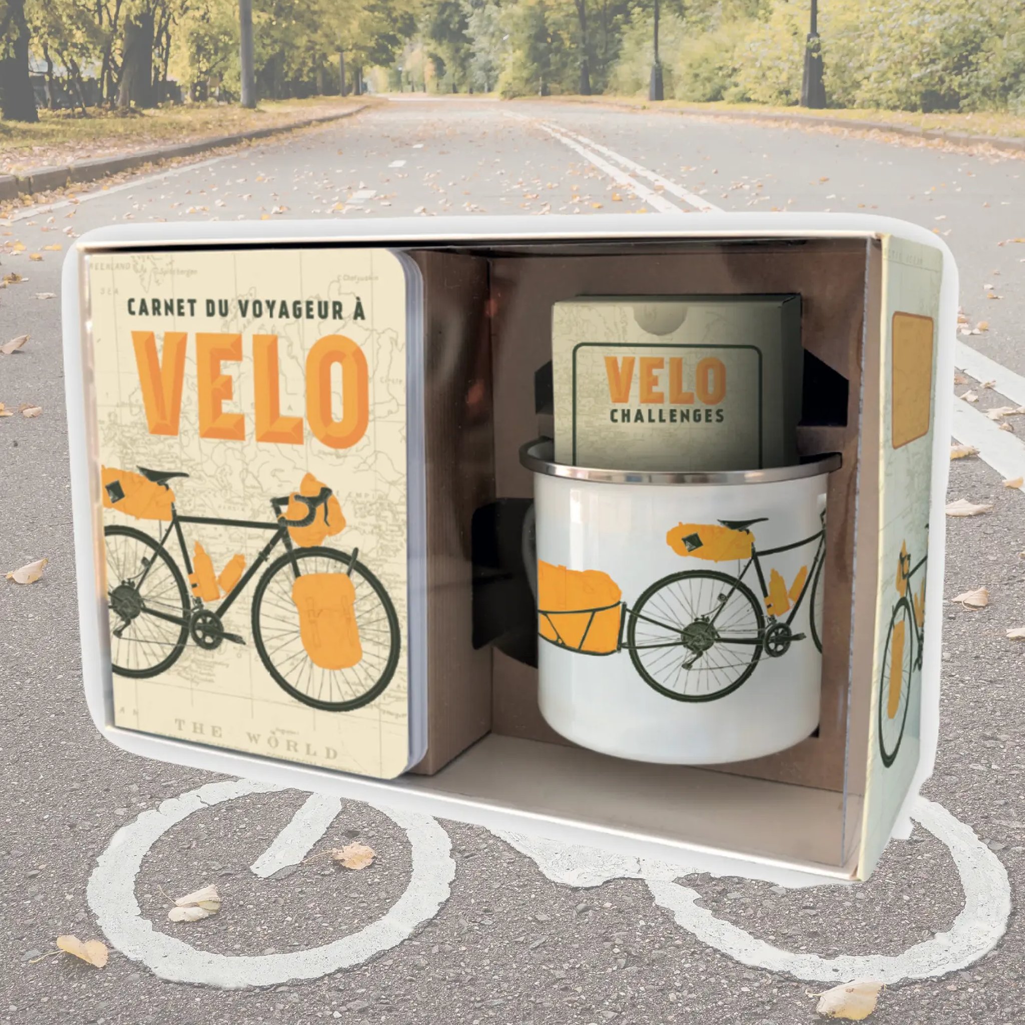 Cycling gift set on a cycle path