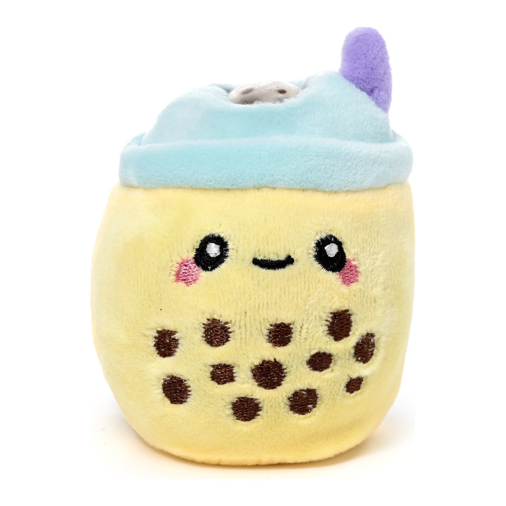 Gelber Bubble-Tea-Stressball mit Perlenmuster