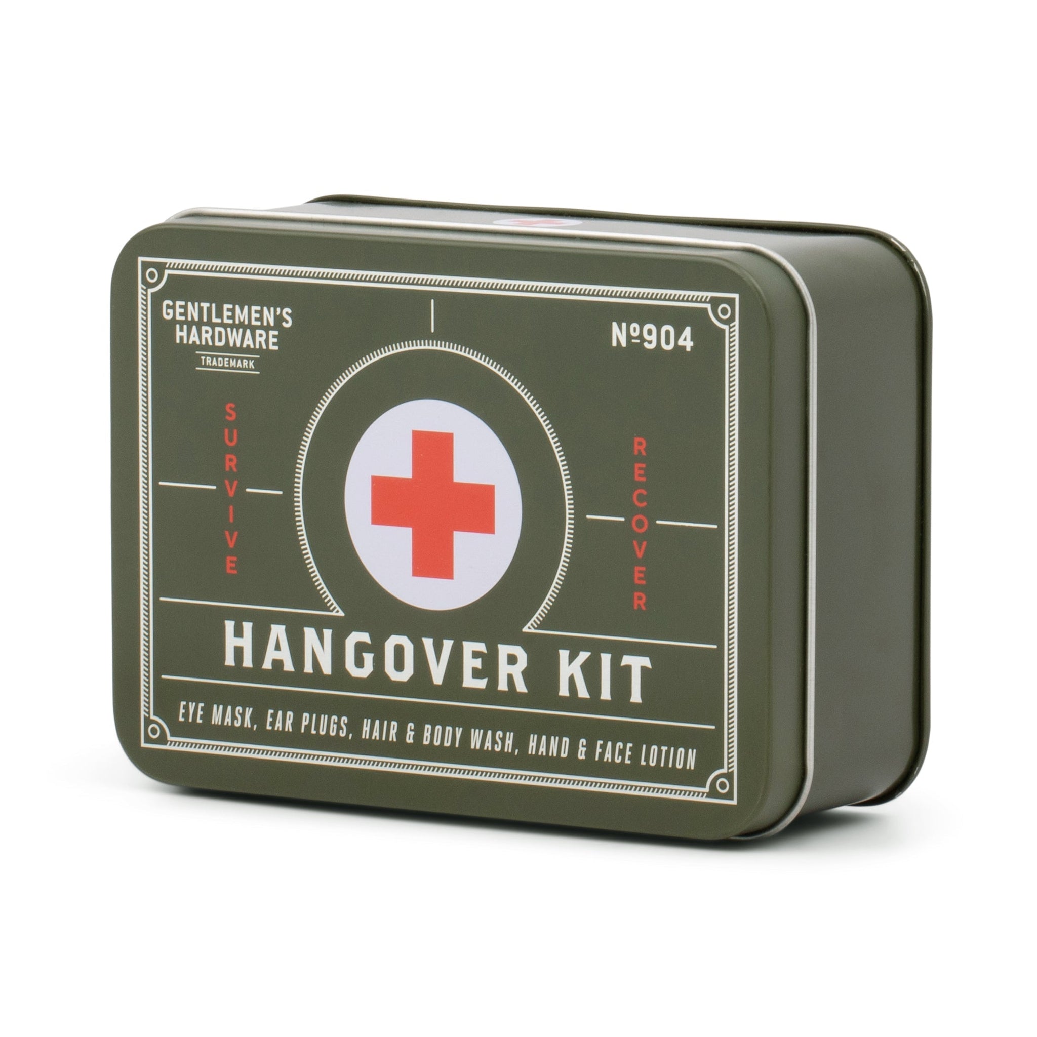 Hangover-Kit-Metalldose von Gentlemen's Hardware, Schrägansicht