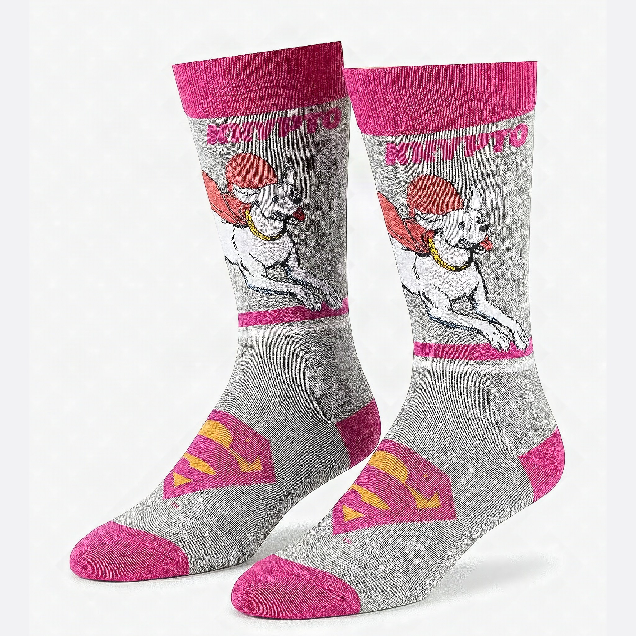Chaussettes hautes avec Krypto le superchien à la cape rouge sur gris