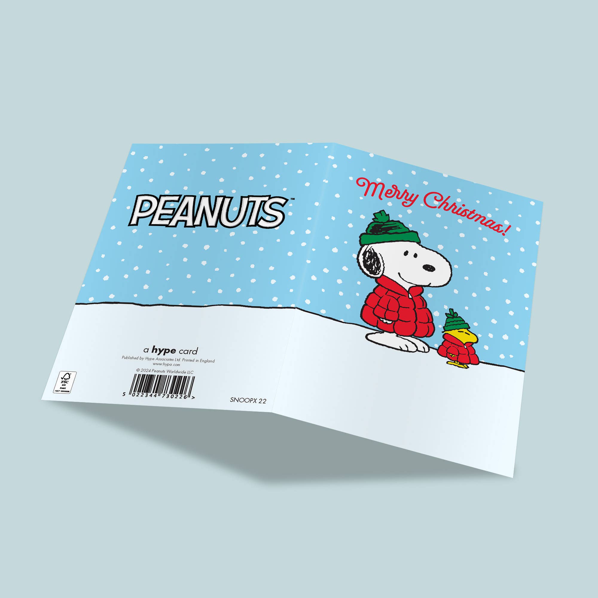 Weihnachtskarte Snoopy und Woodstock – aufgeklappt