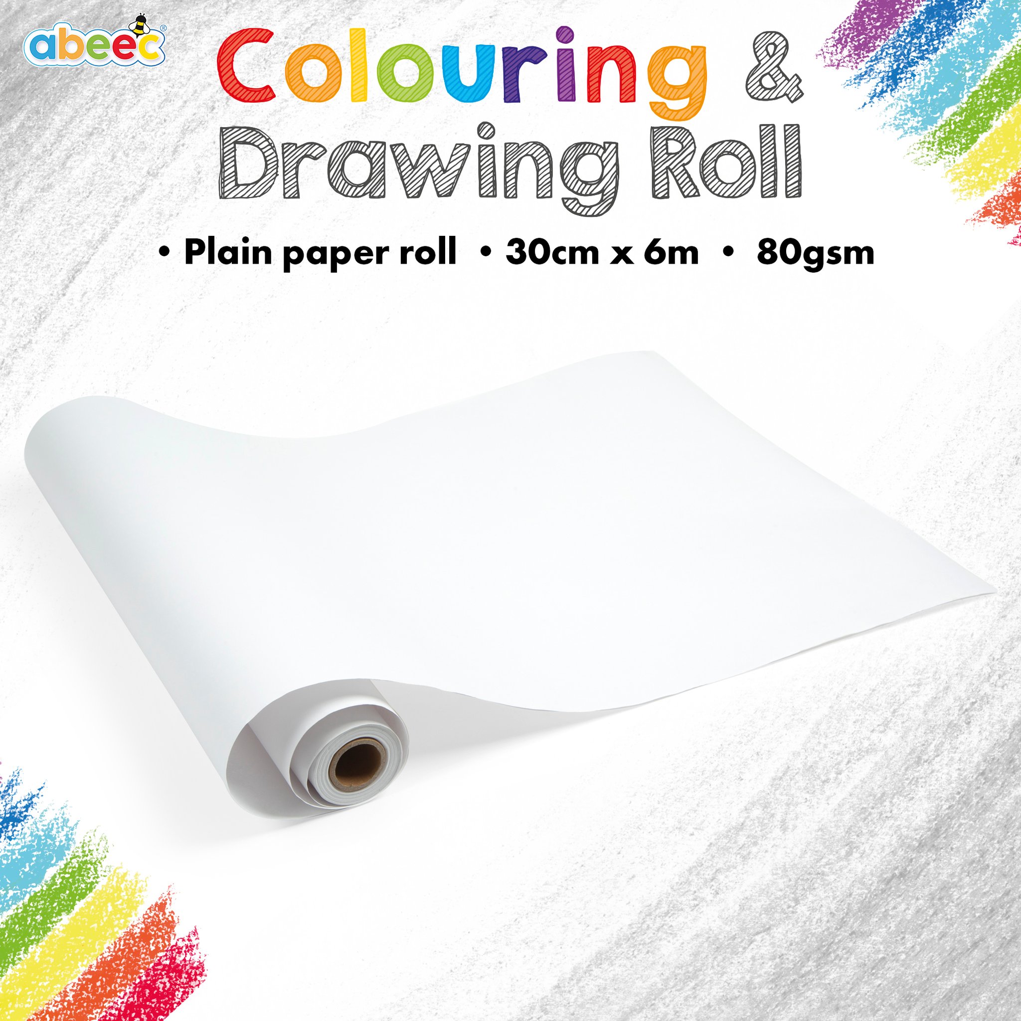 abeec colouring and drawing roll – plain paper roll for children