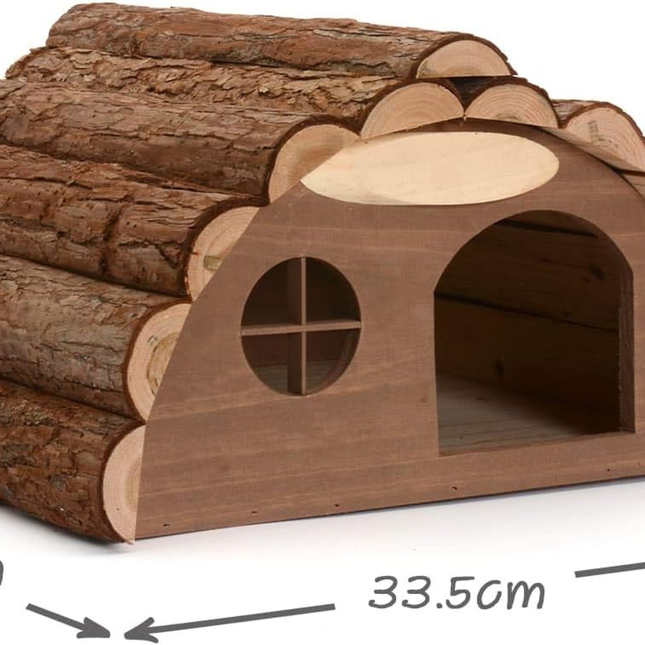 Cabane à Hérisson en bois avec dimensions : 33,5 x 34 x 19 cm