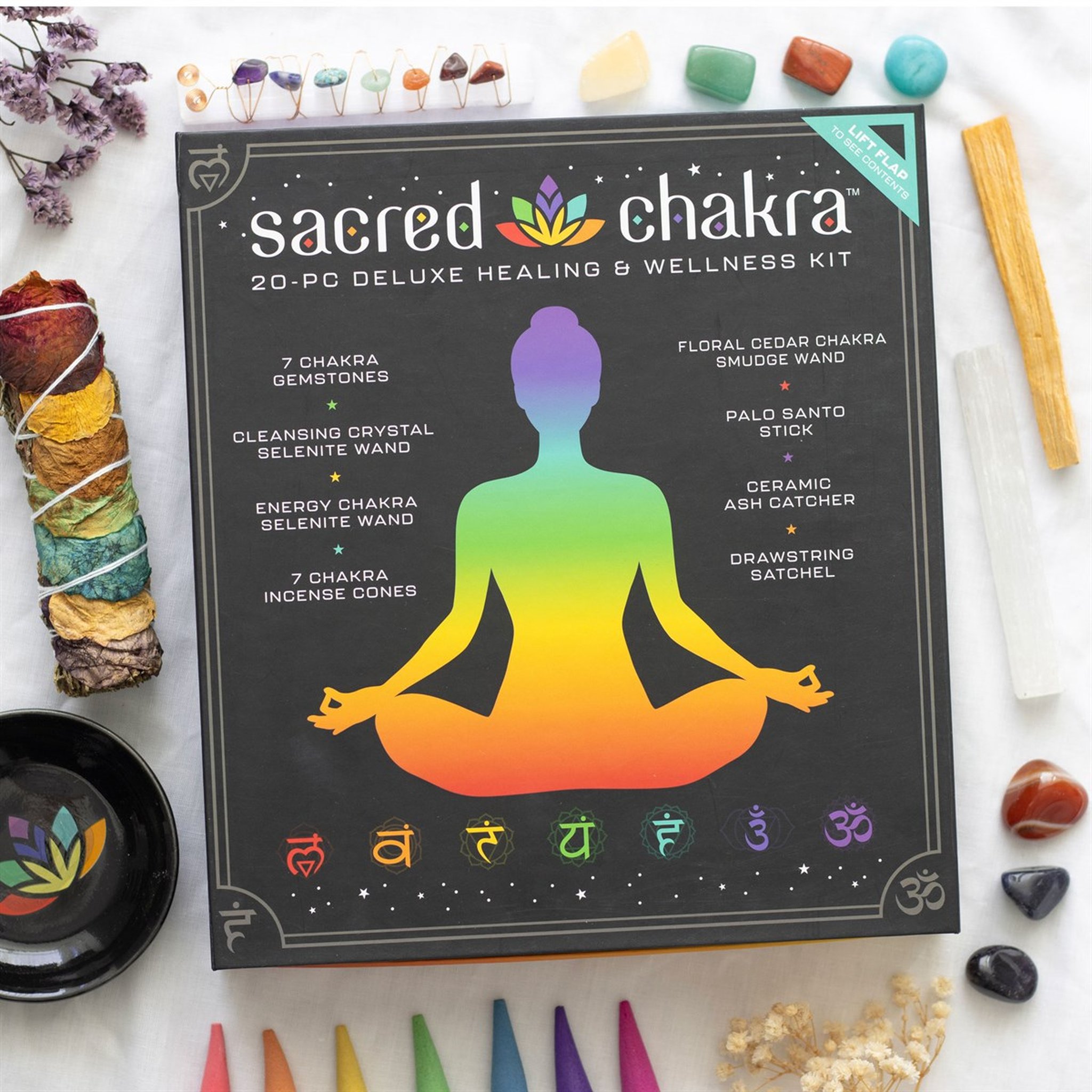 Sacred Chakra Deluxe Set in Magnetbox mit Steinen Palo Santo Selenit