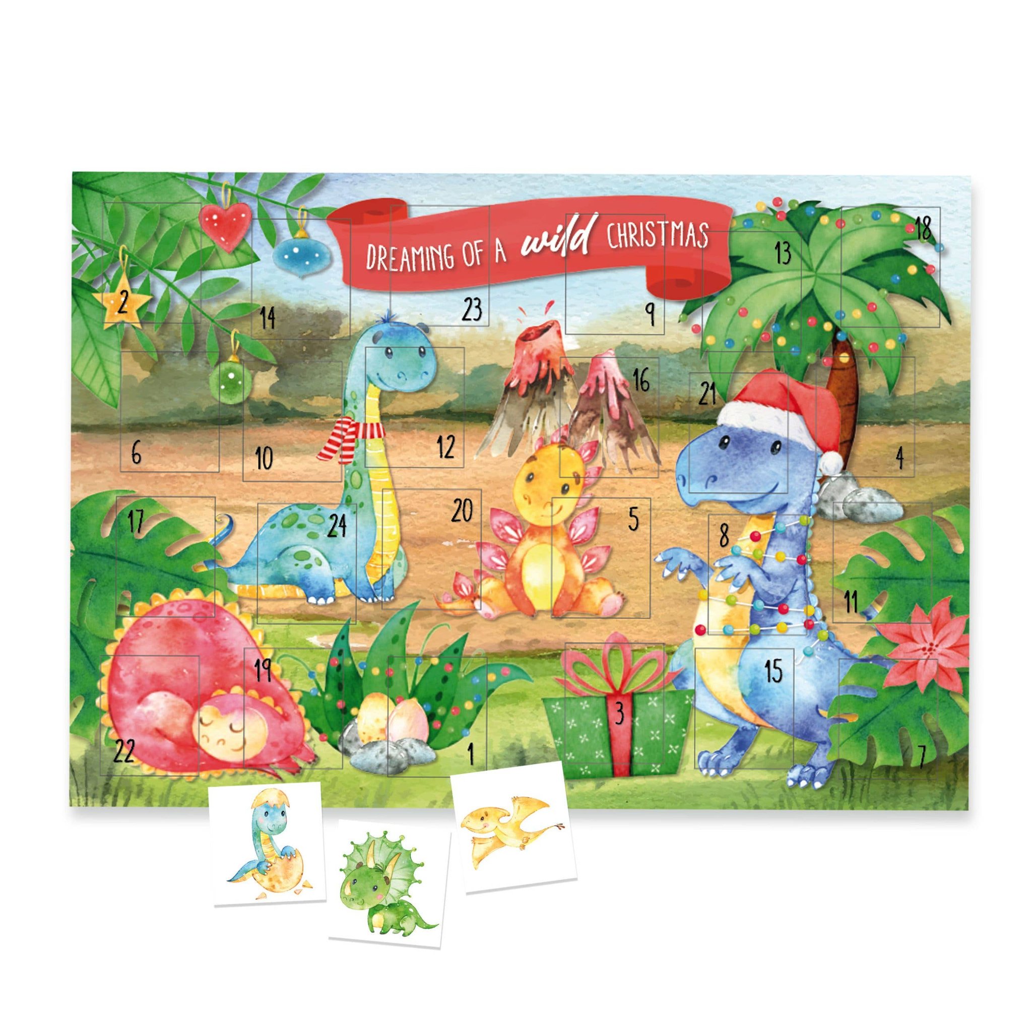 Calendario dell'Avvento tatuaggi dino per bambini