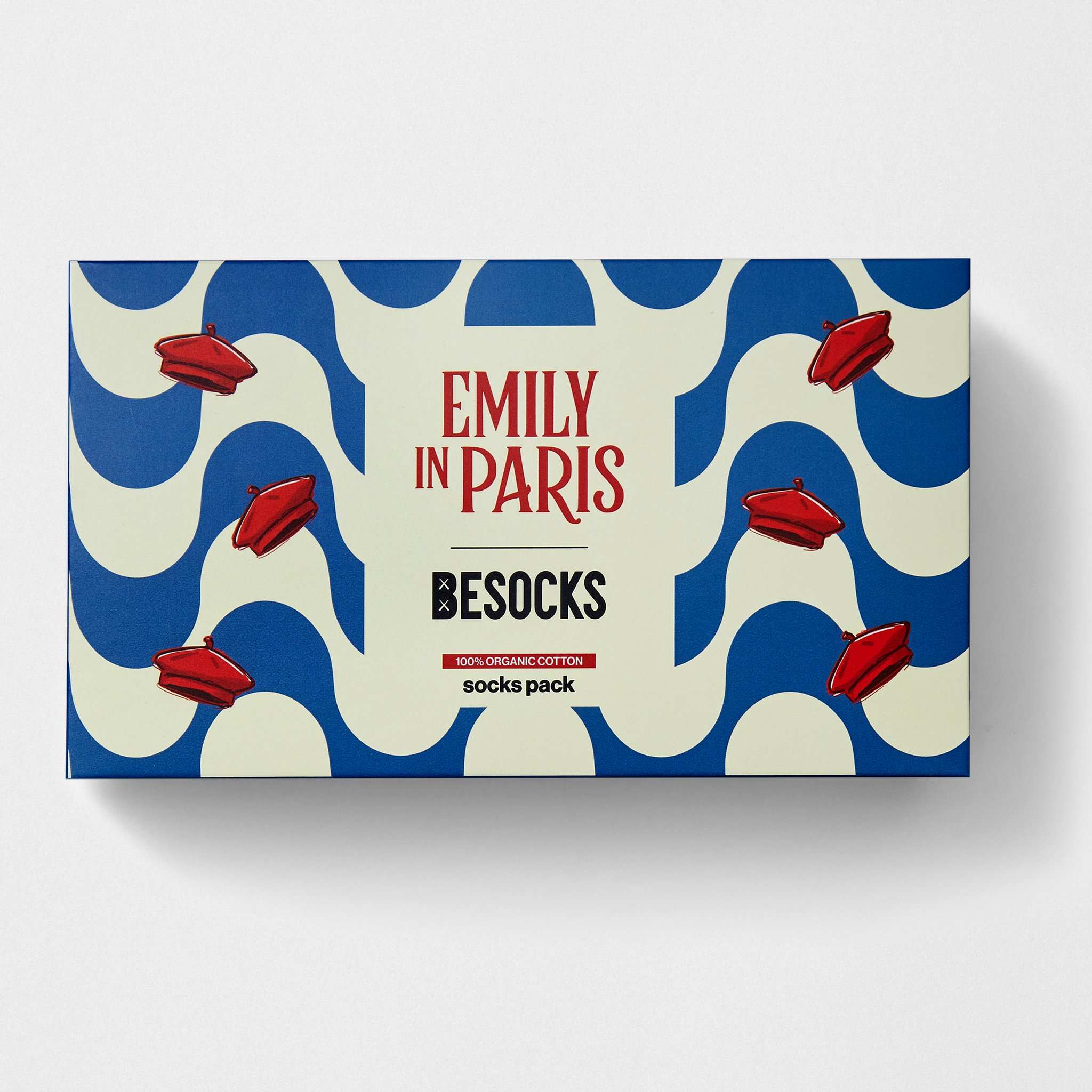Coperchio della confezione di calzini Emily in Paris di besocks crema e blu