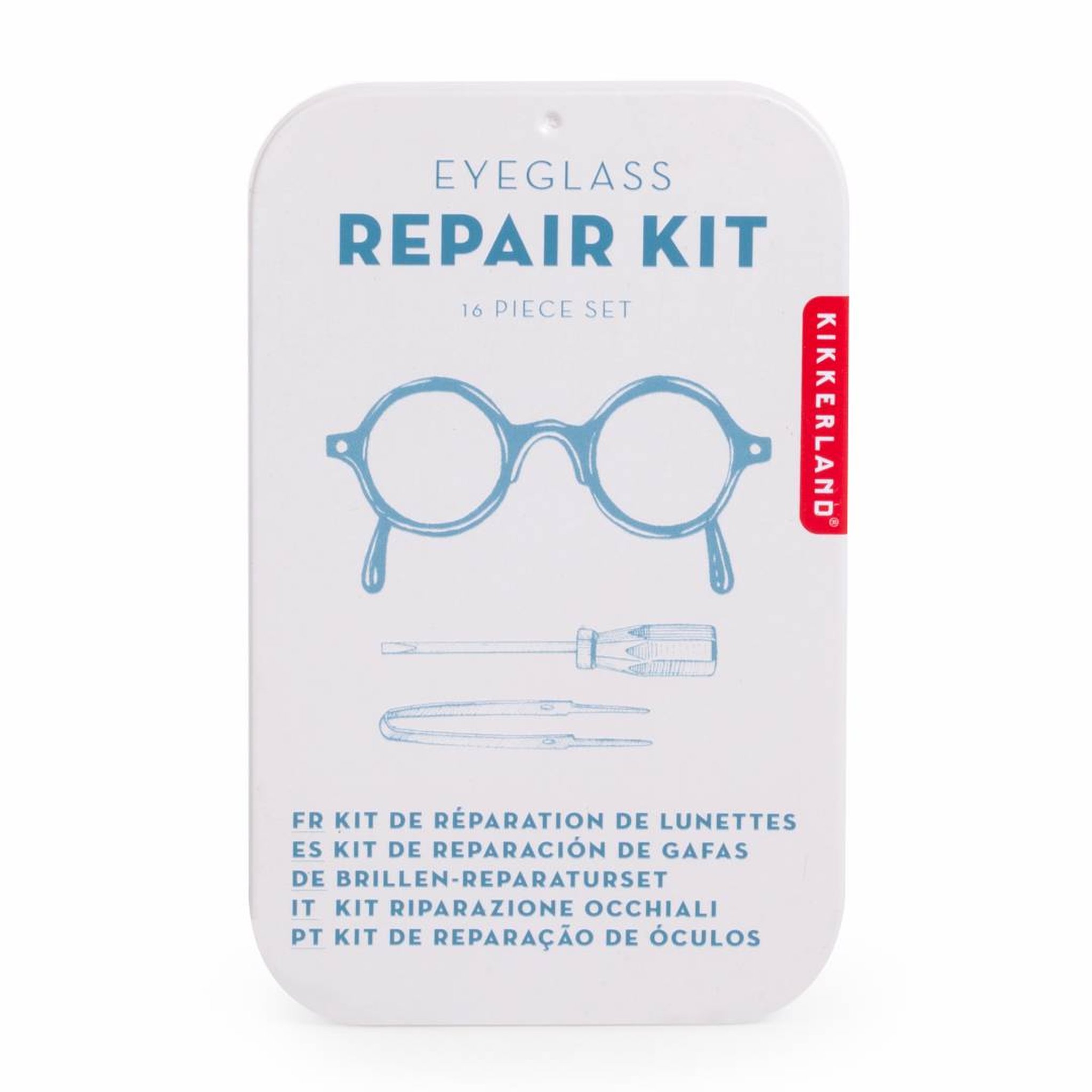 Closed Kikkerland 'Eyeglass Repair Kit' tin