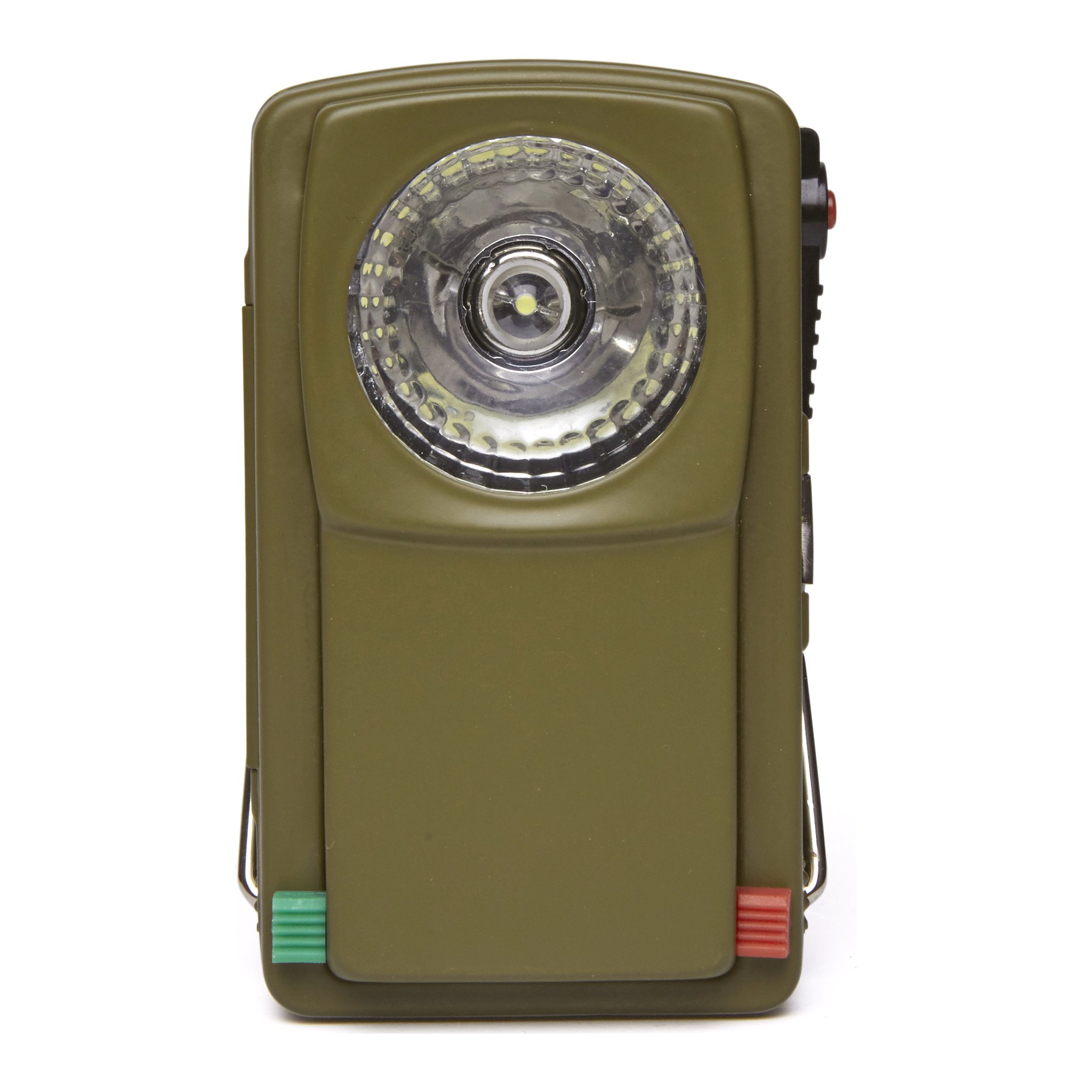 Grüne Morse-Code-Taschenlampe im Retro-Look mit Bügel und Signalknopf