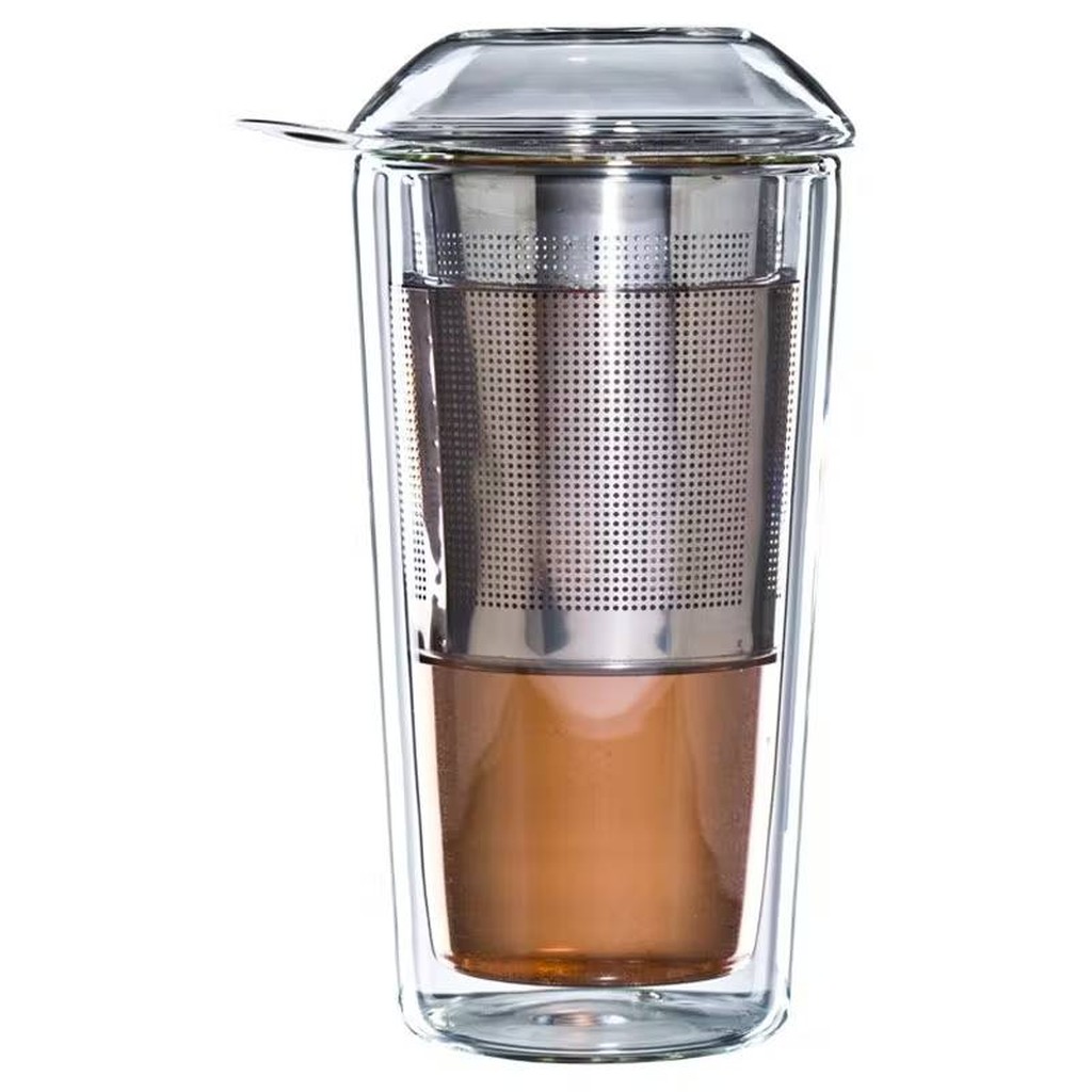 Teeglas, Teekanne mit Sieb tea at work doppelwandig