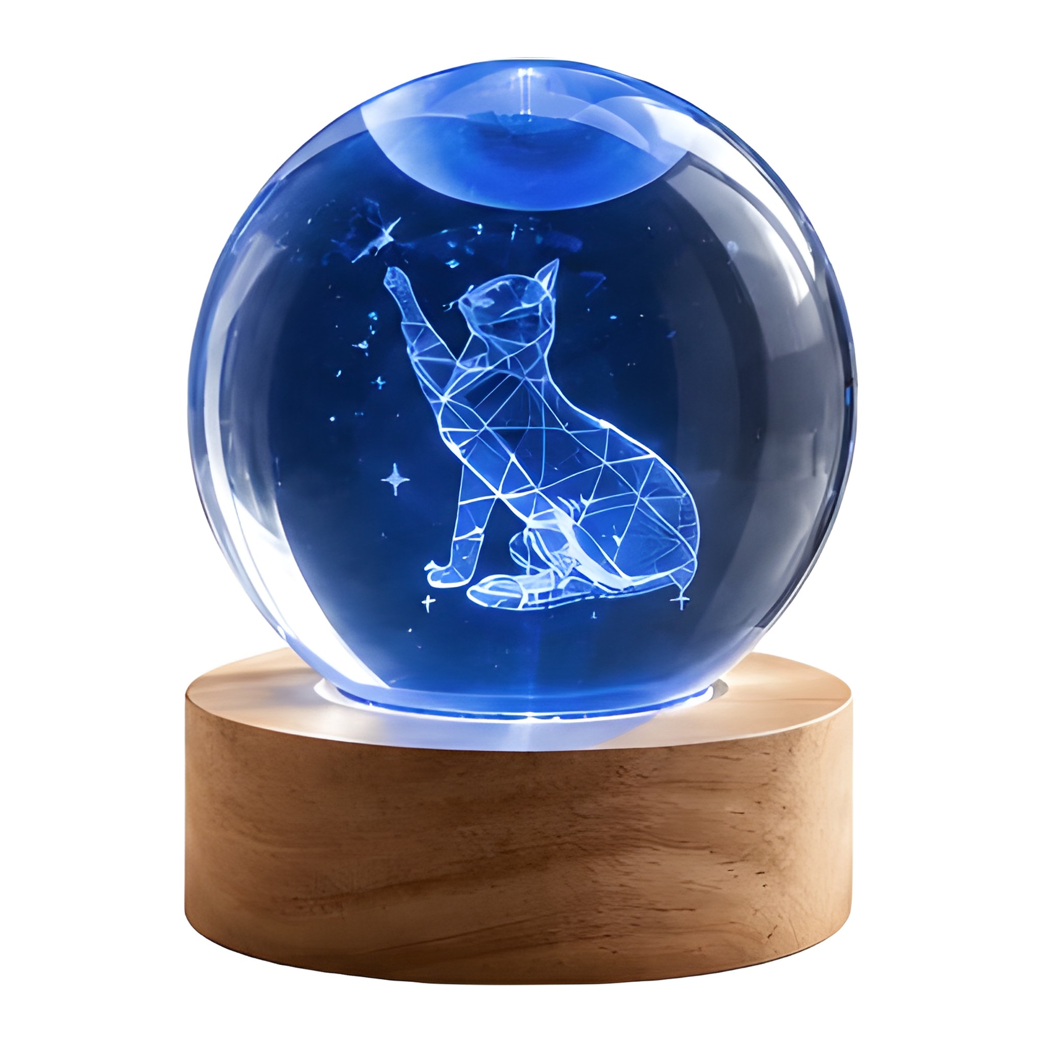 Boule de cristal 3D chat avec LED multicolore