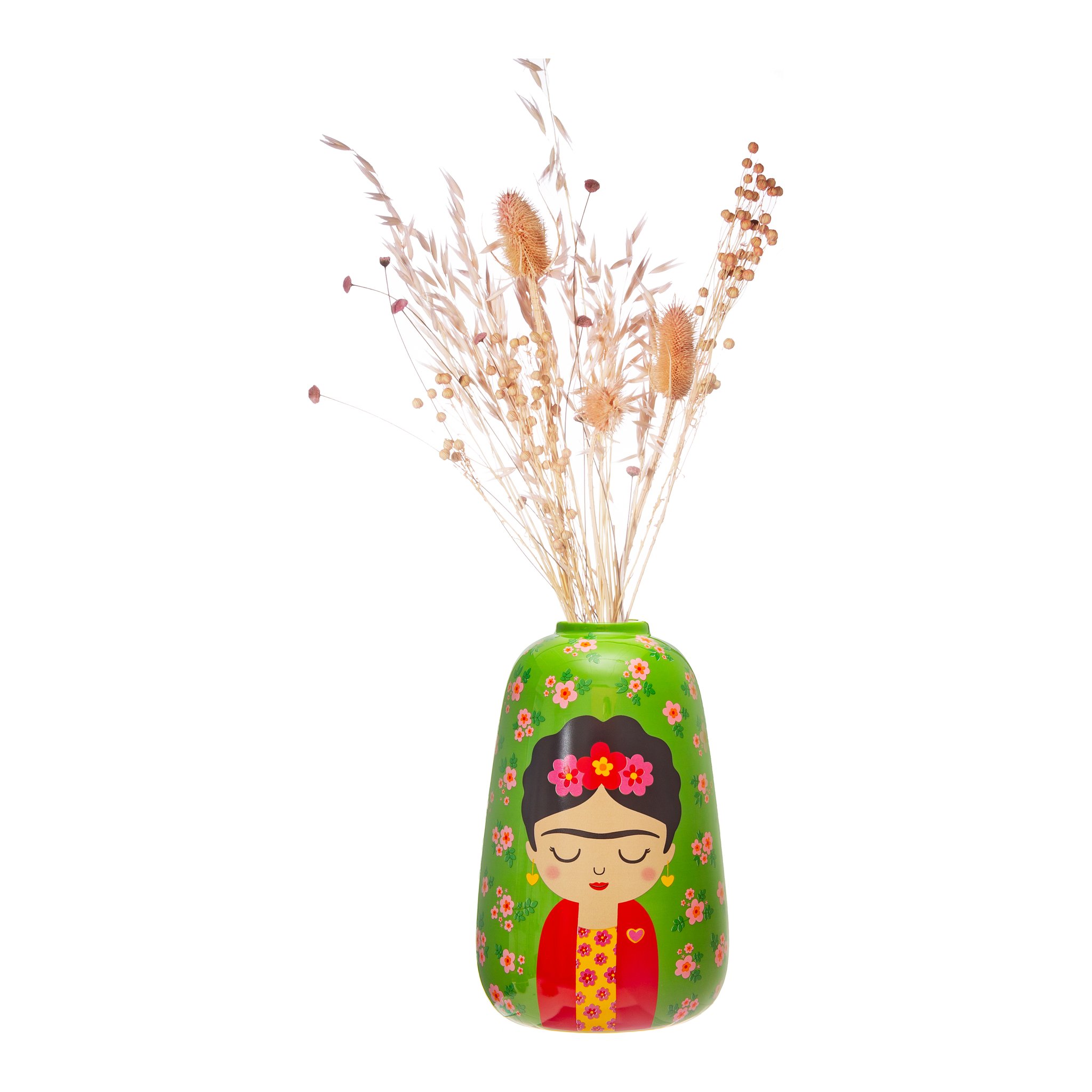 Grosse Frida Blumenvase mit Trockengräsern, freigestellt
