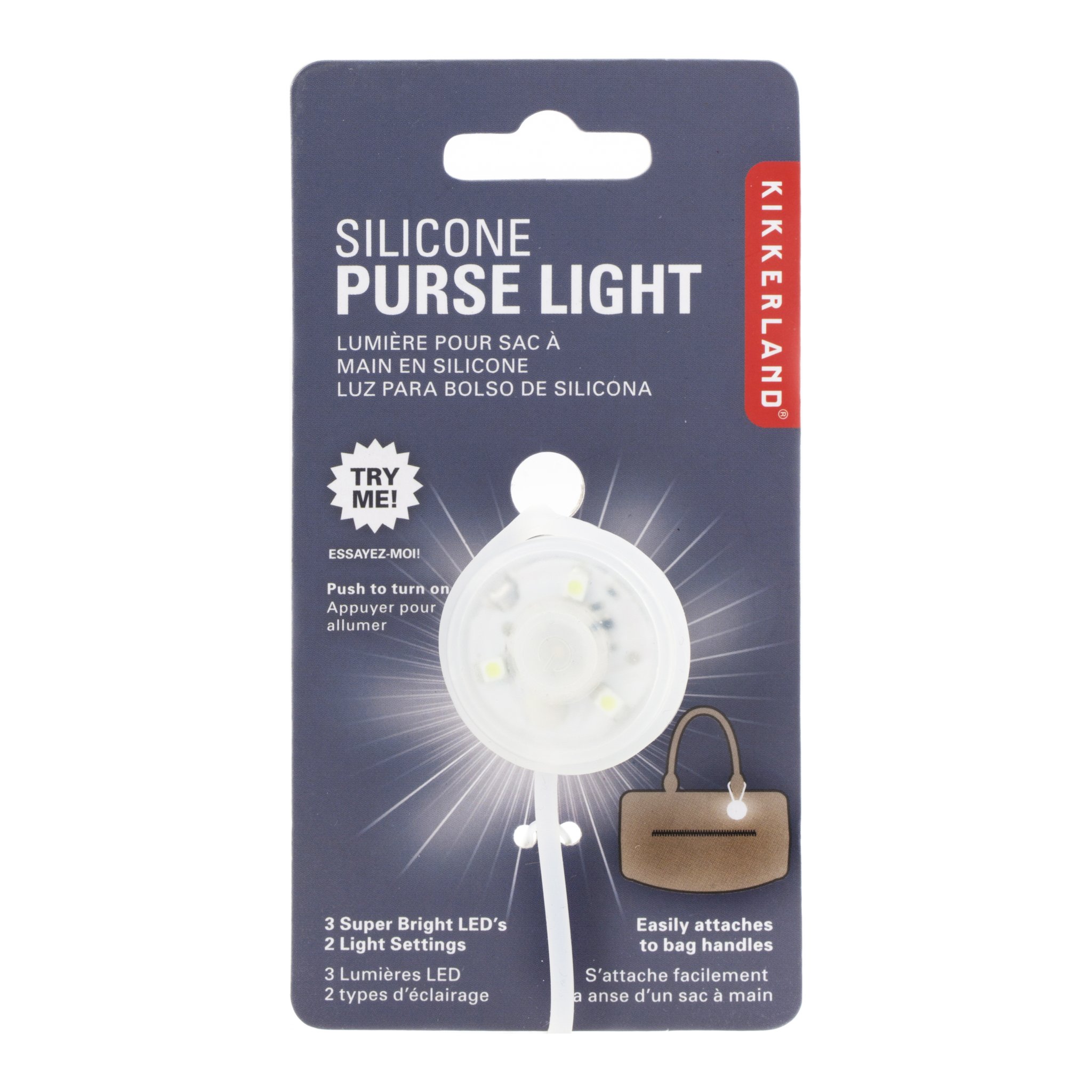 Handtaschen-Lampe auf der Blisterkarte «Silicone Purse Light» von Kikkerland