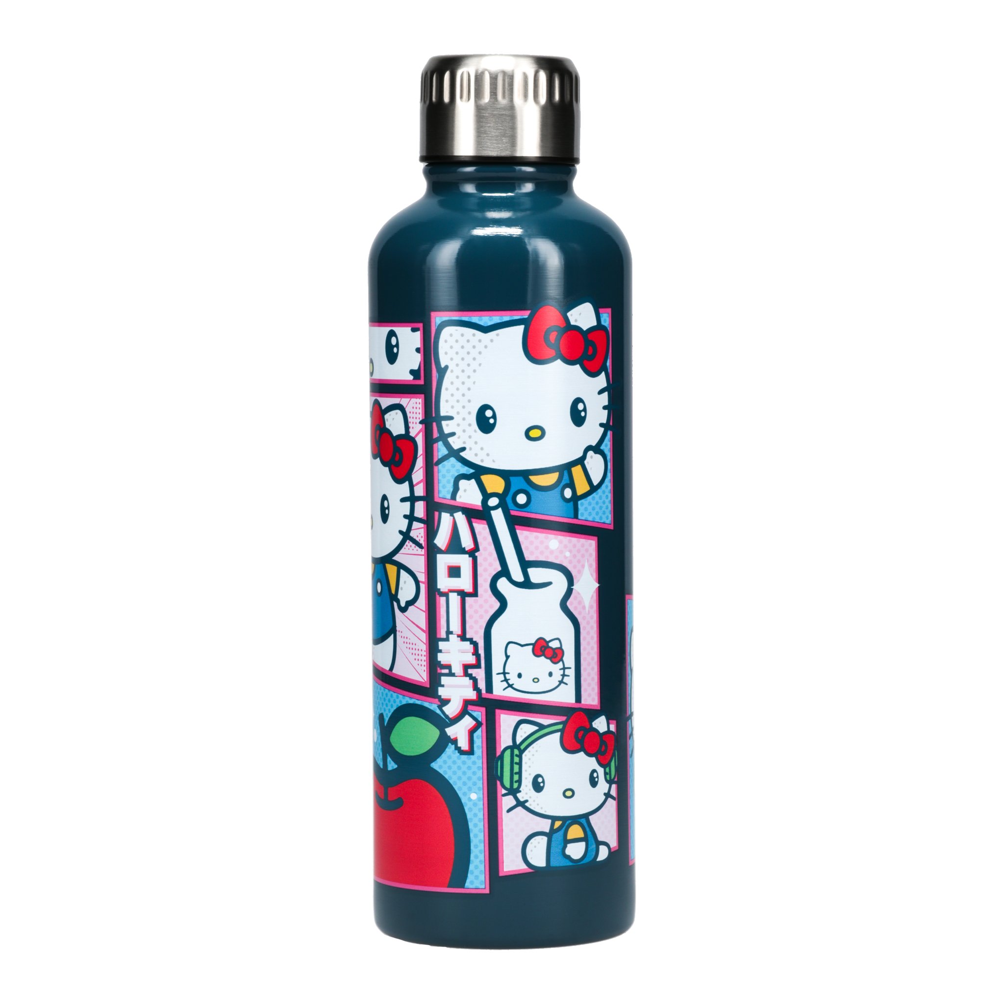 Hello-Kitty-Trinkflasche freigestellt mit dem Motiv der Rückseite