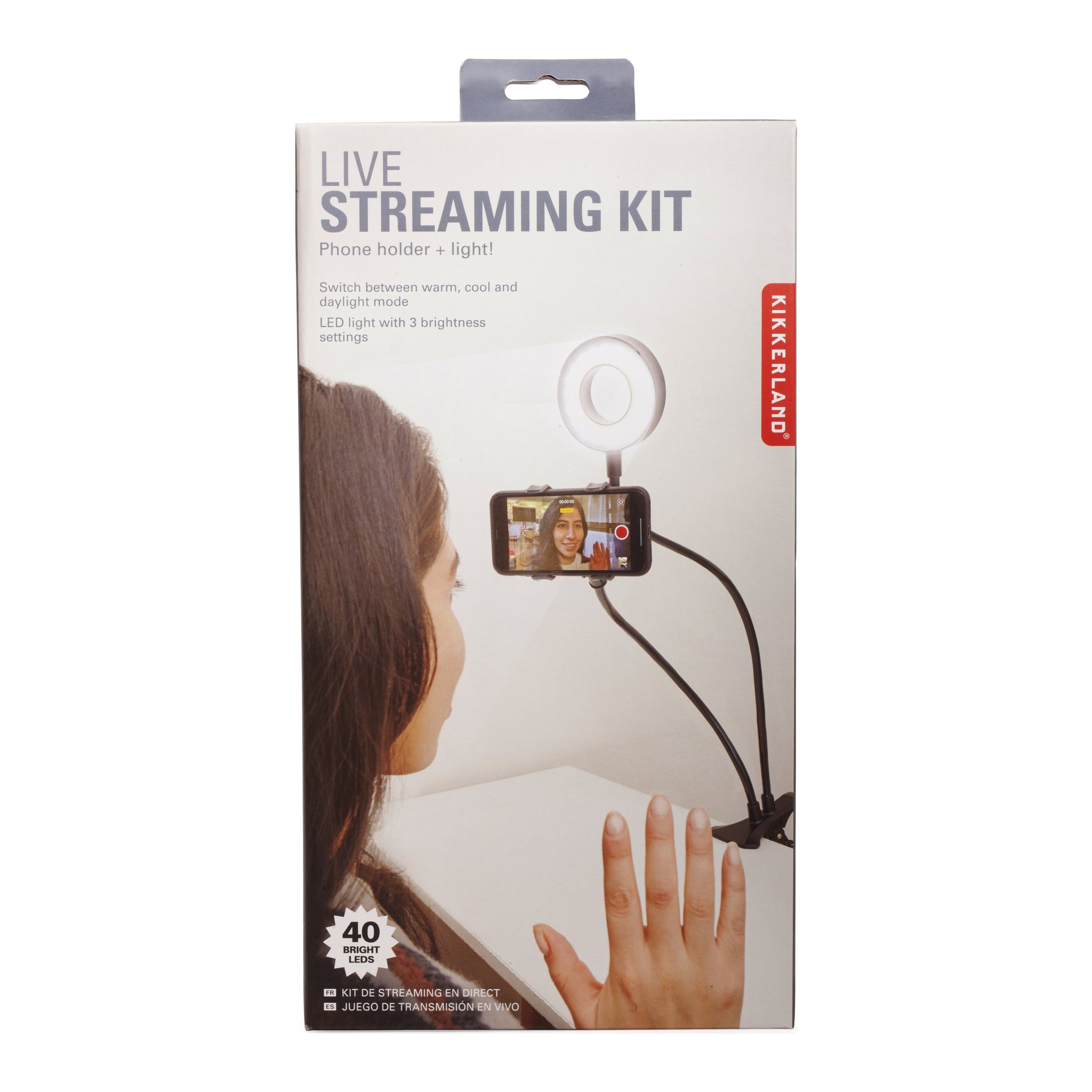 Live streaming kit in the Kikkerland 'Live Streaming Kit' packaging