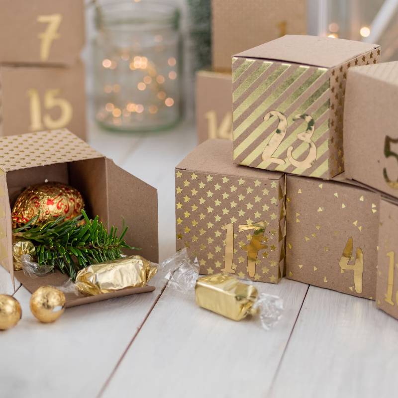 Würfelbox-Adventskalender Gold