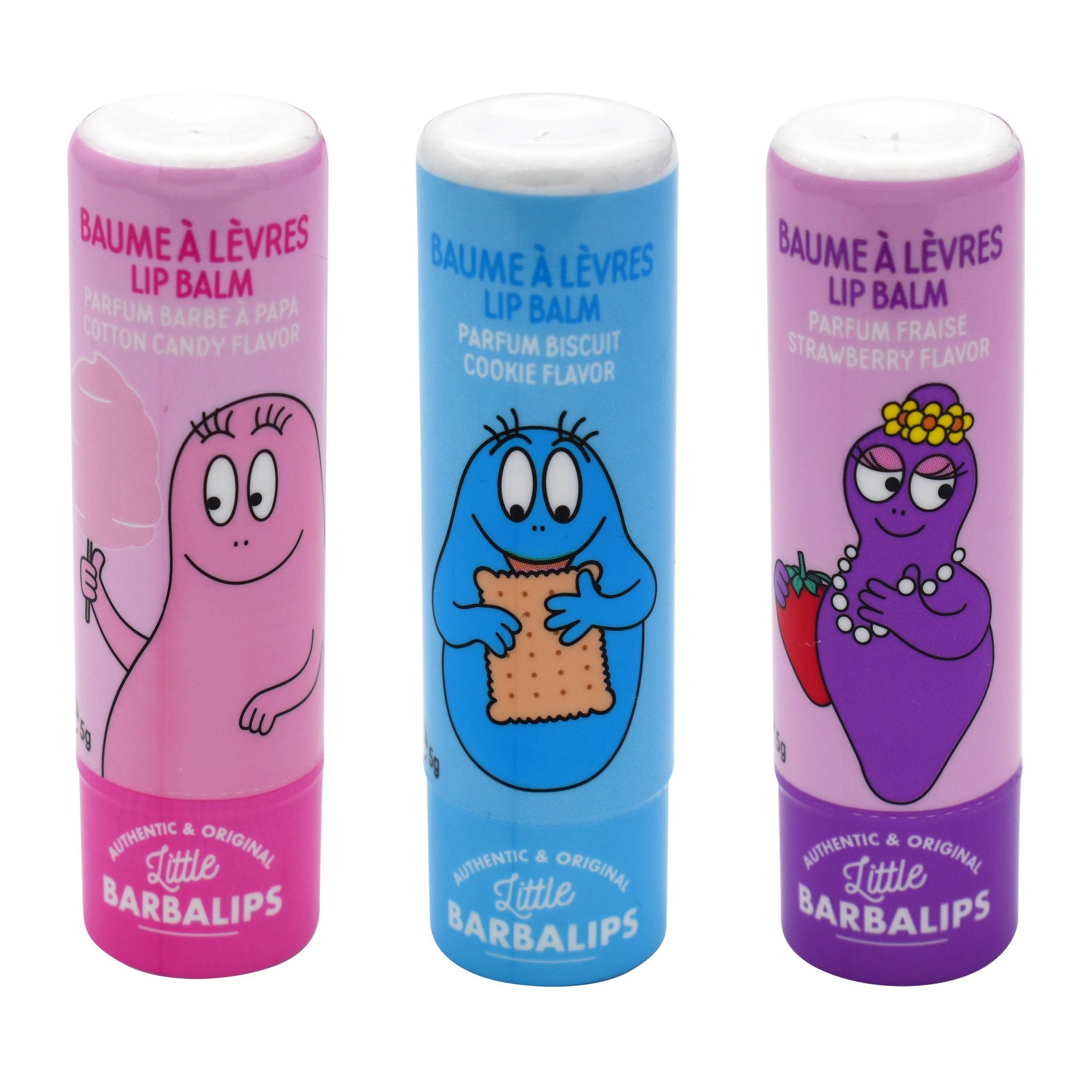 Barbapapa Lippenbalsam 3er-Set mit Zuckerwatte-, Keks- und Erdbeer-Duft