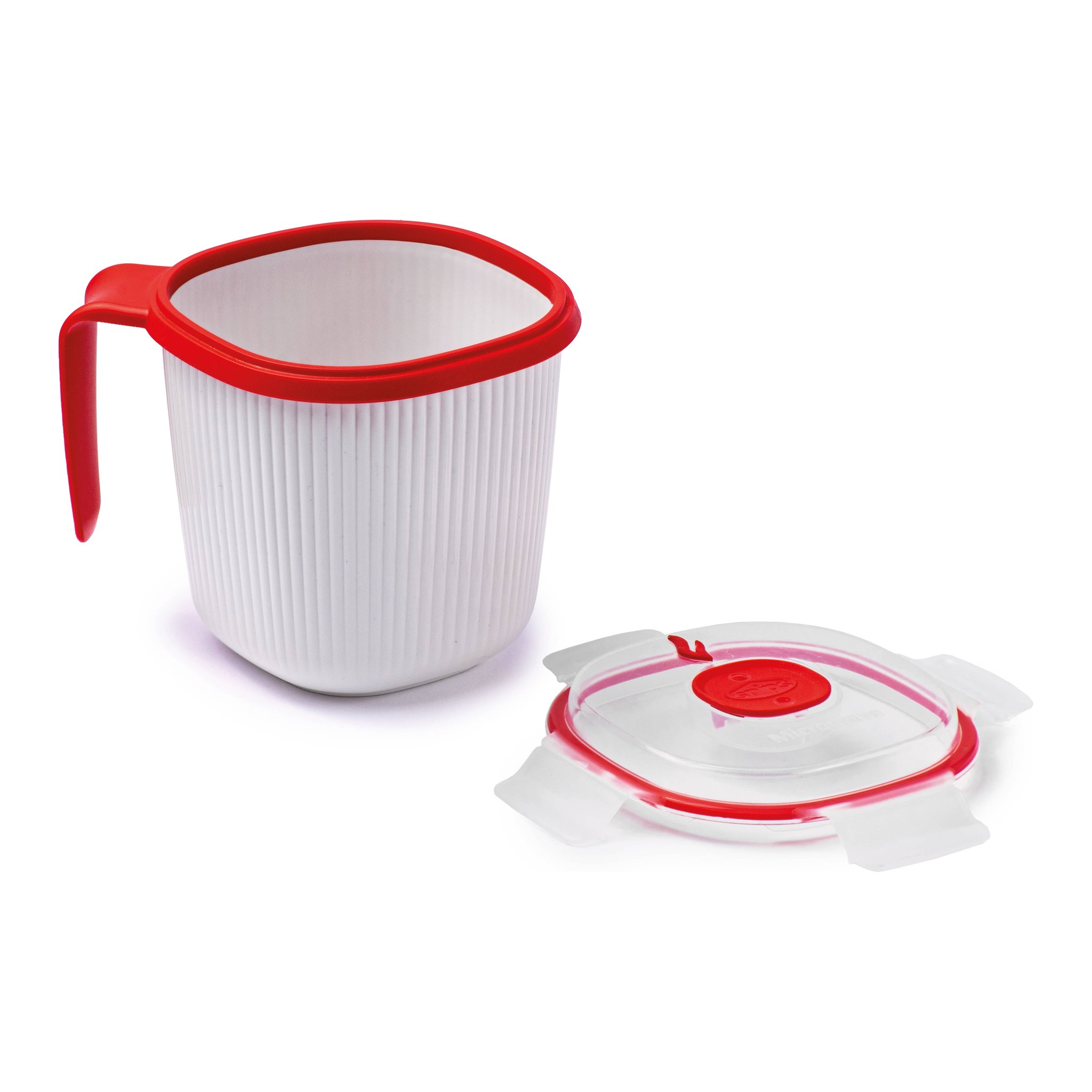 Mikrowellen-Tasse mit Deckel und Frischhaltedeckel einzeln