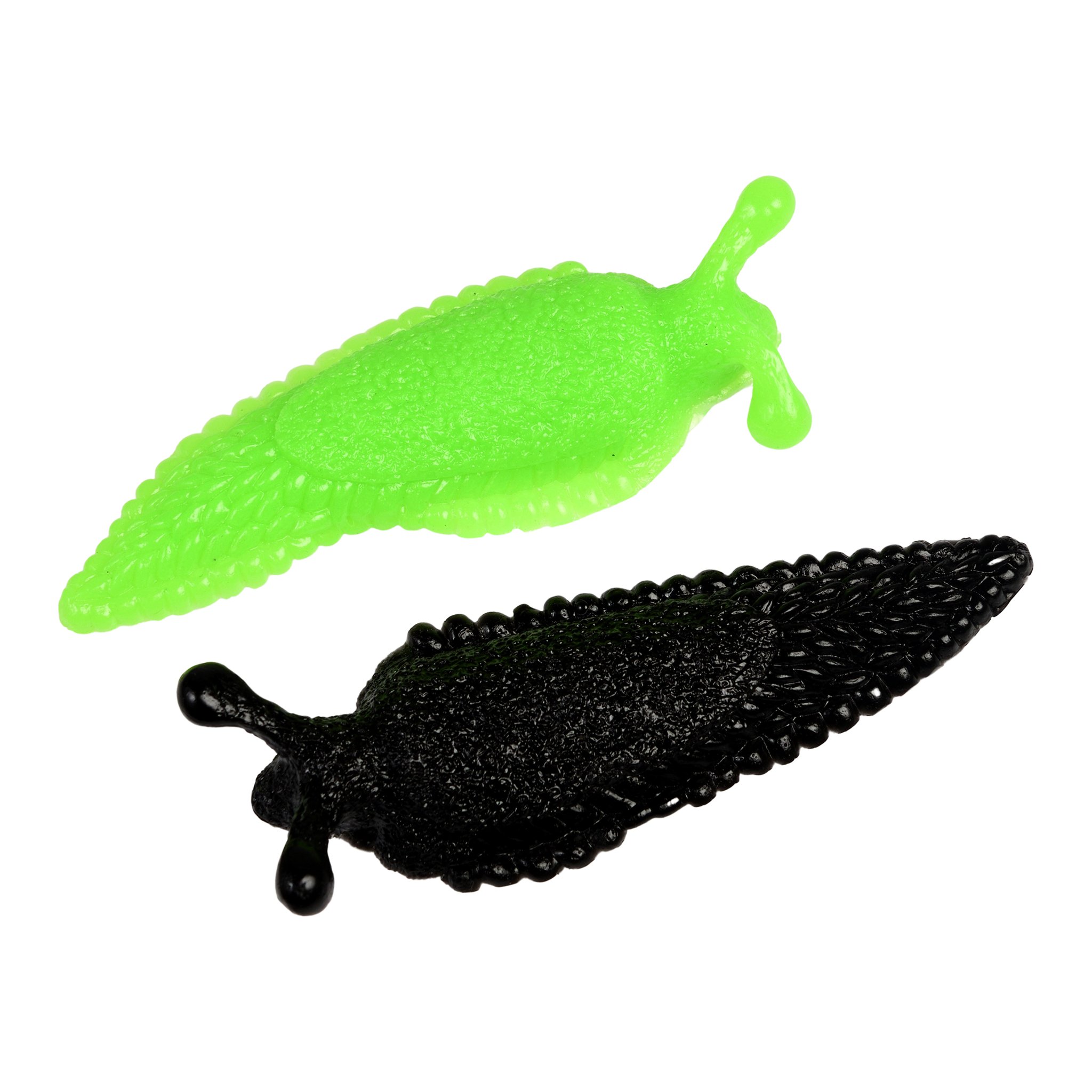 Green and black rubber slug from above