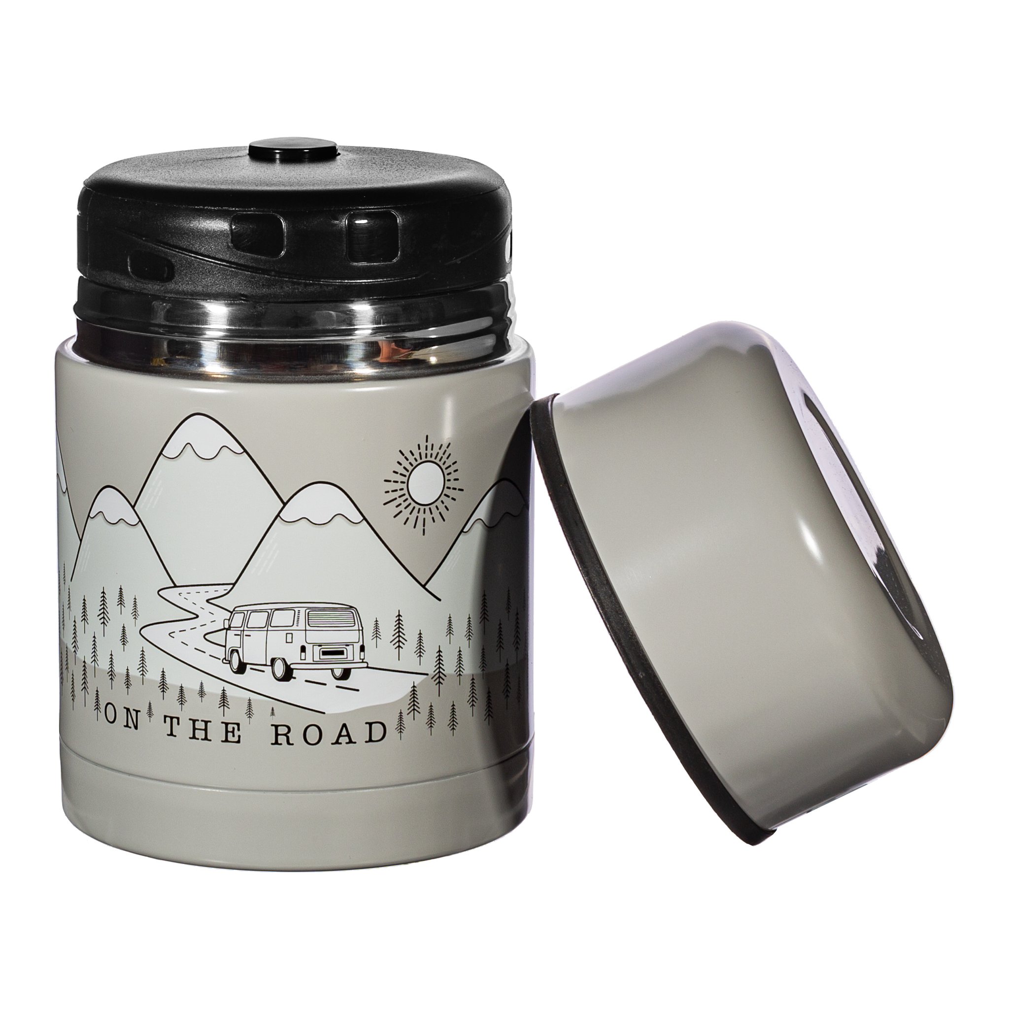 On The Road Thermobehälter geöffnet mit Deckel daneben, Edelstahl innen
