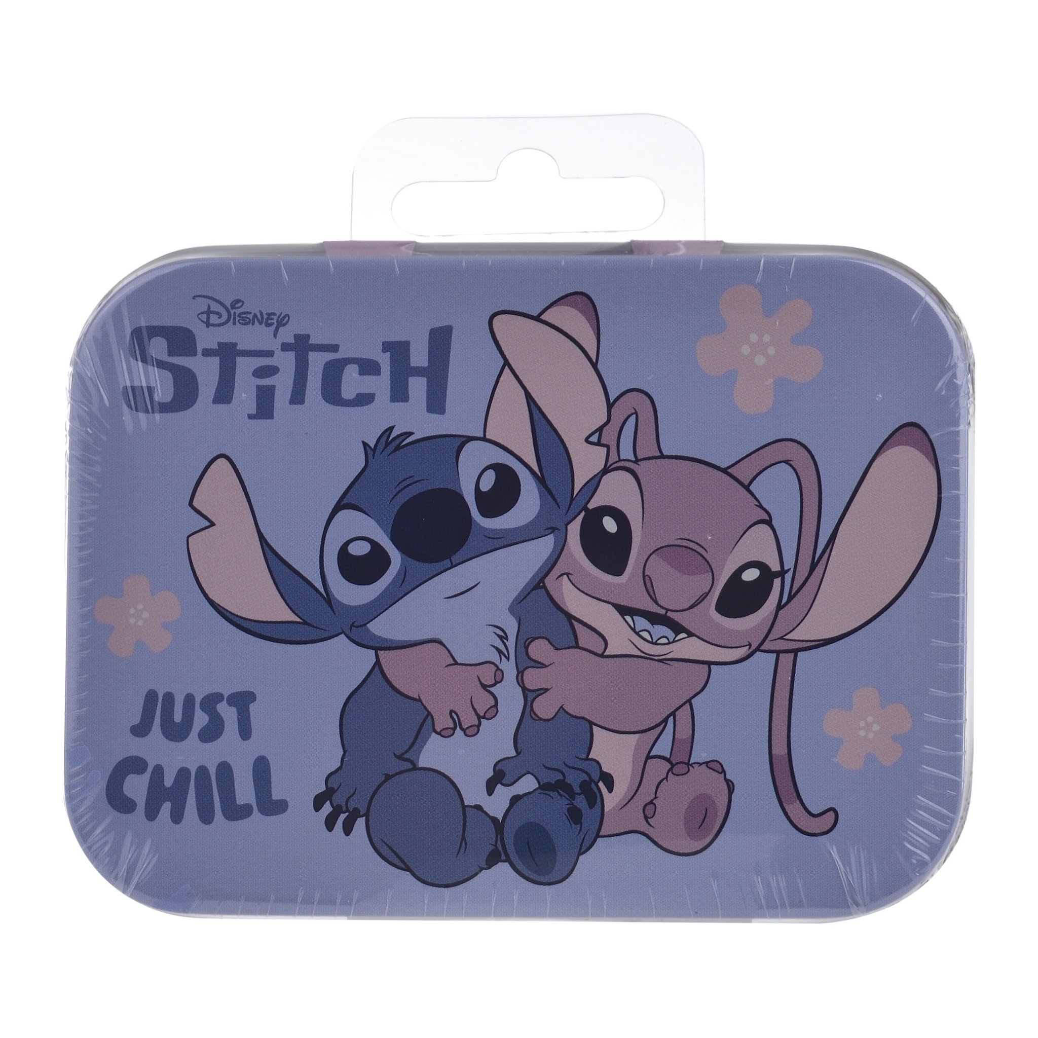 Stitch & Angel plaster tin in its film wrap with hanging tab, as delivered