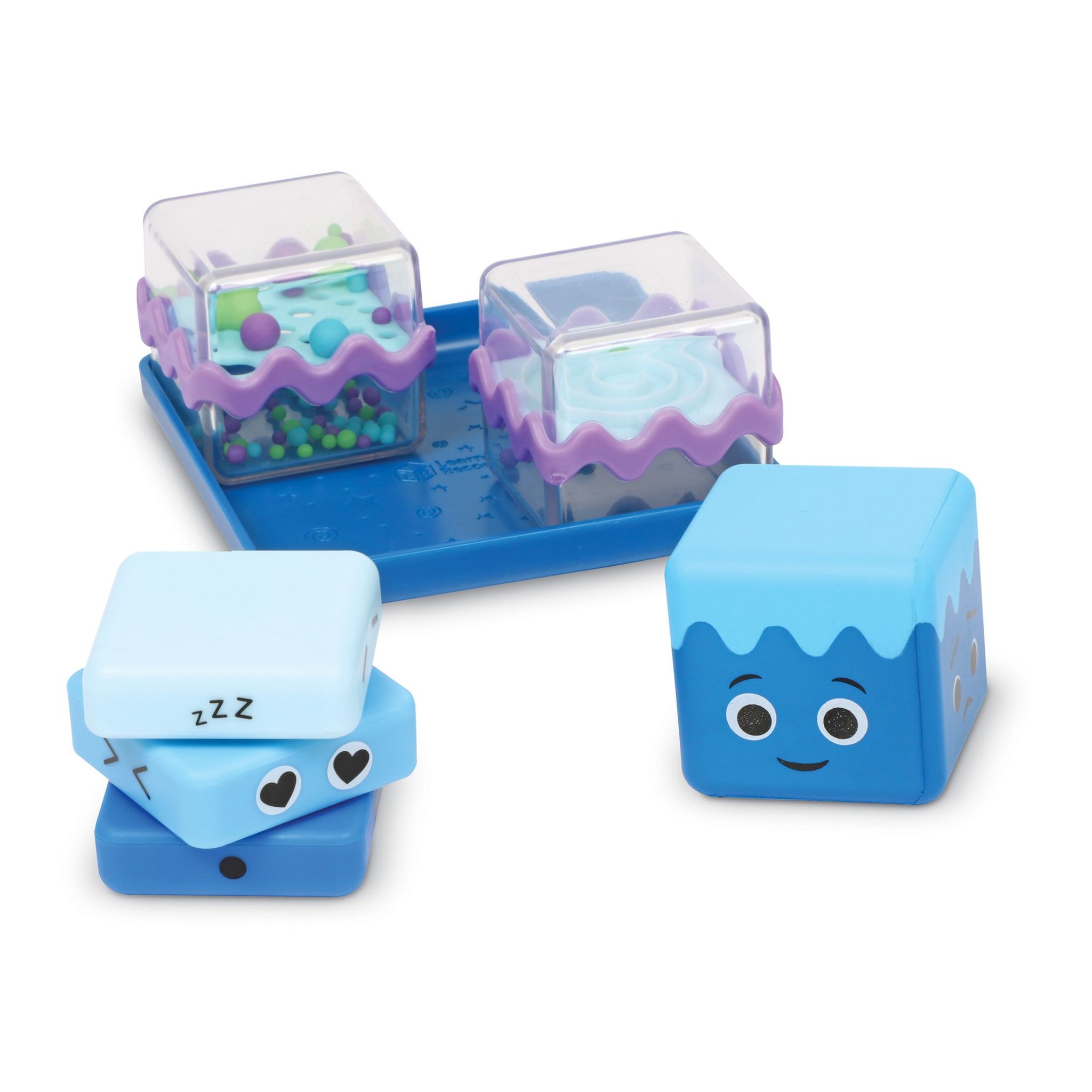 Cool Down Cubes ausserhalb des Tabletts: Perlenwürfel, Spinner, Labyrinth und Schaumstoffwürfel