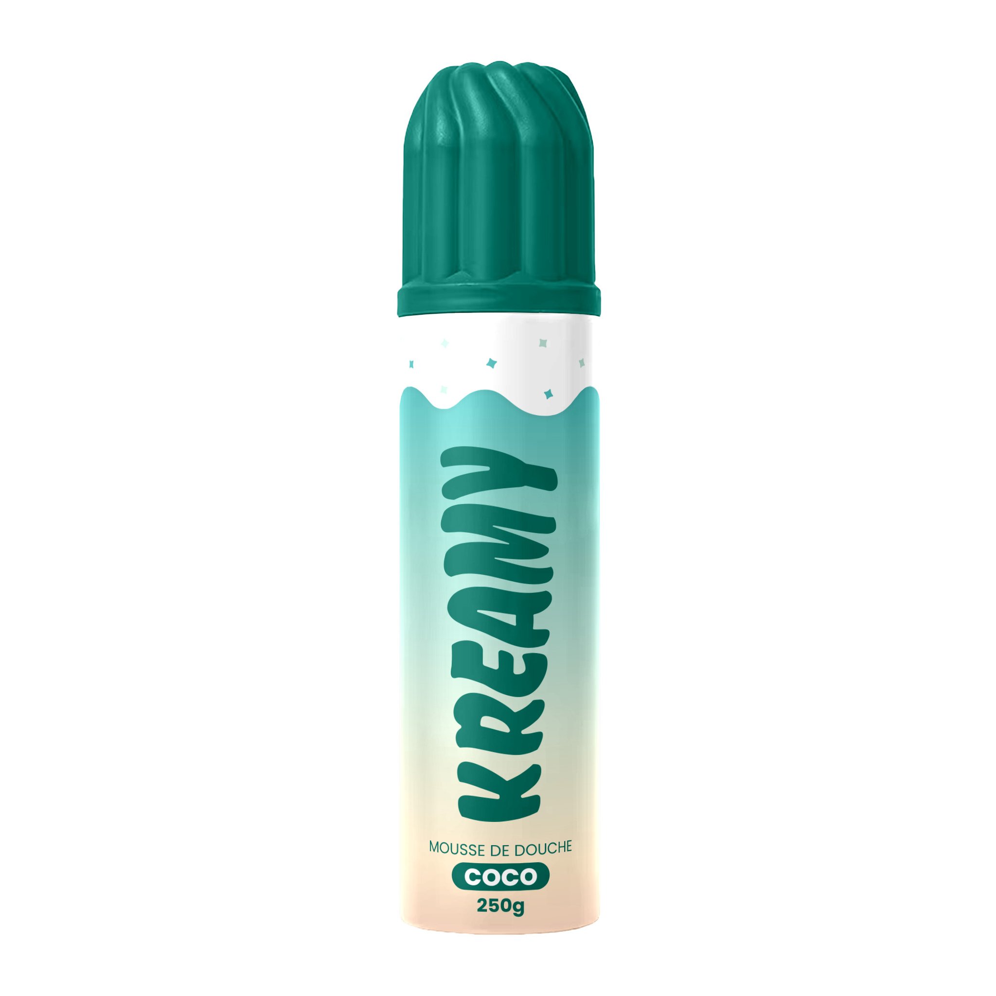 Kreamy Duschschaum Kokos in der türkisfarbenen Dose mit Sahnehauben-Deckel, freigestellt