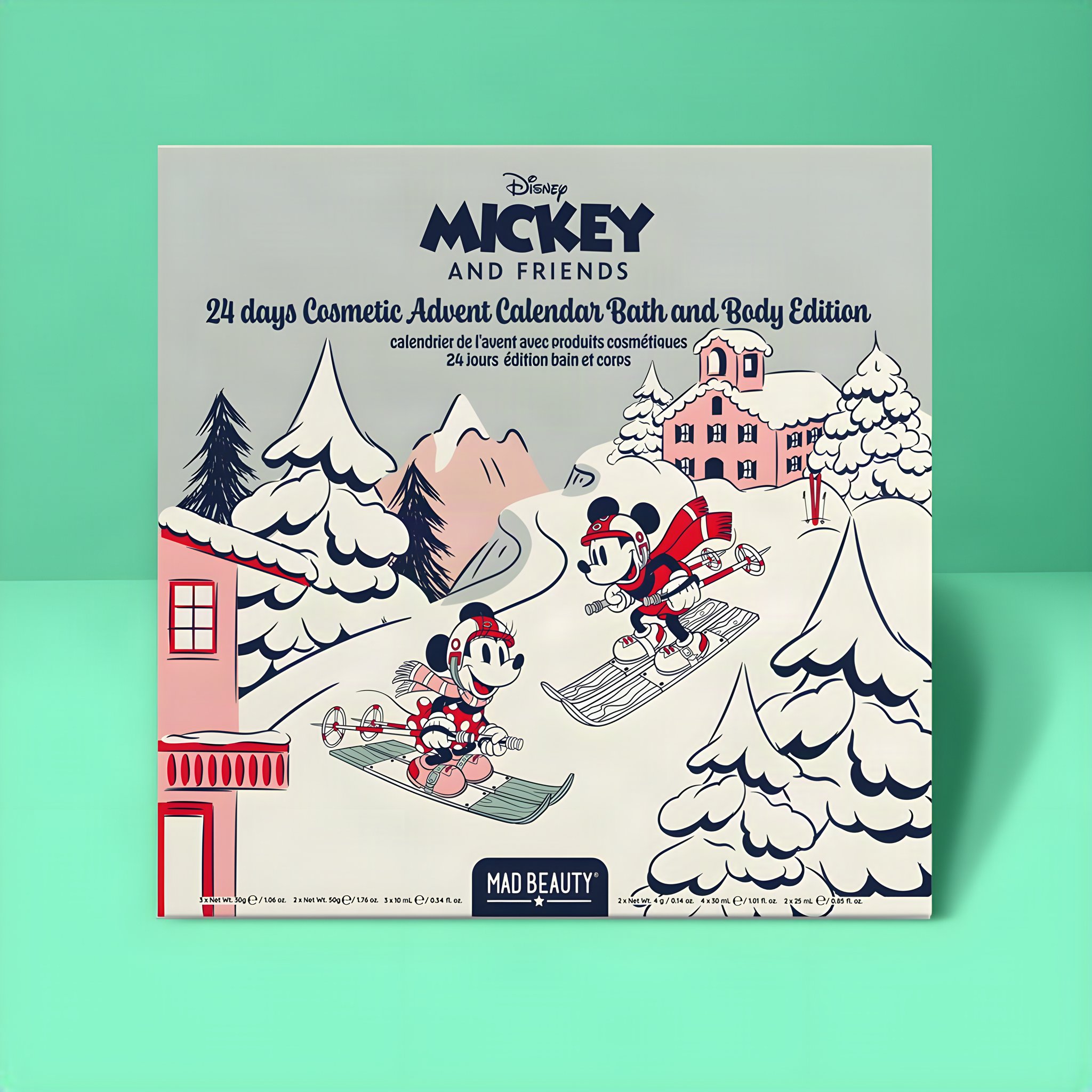 Mickey and Friends Adventskalender Ski Edition: Box mit Mickey und Minnie auf Skiern im Schnee, Mint