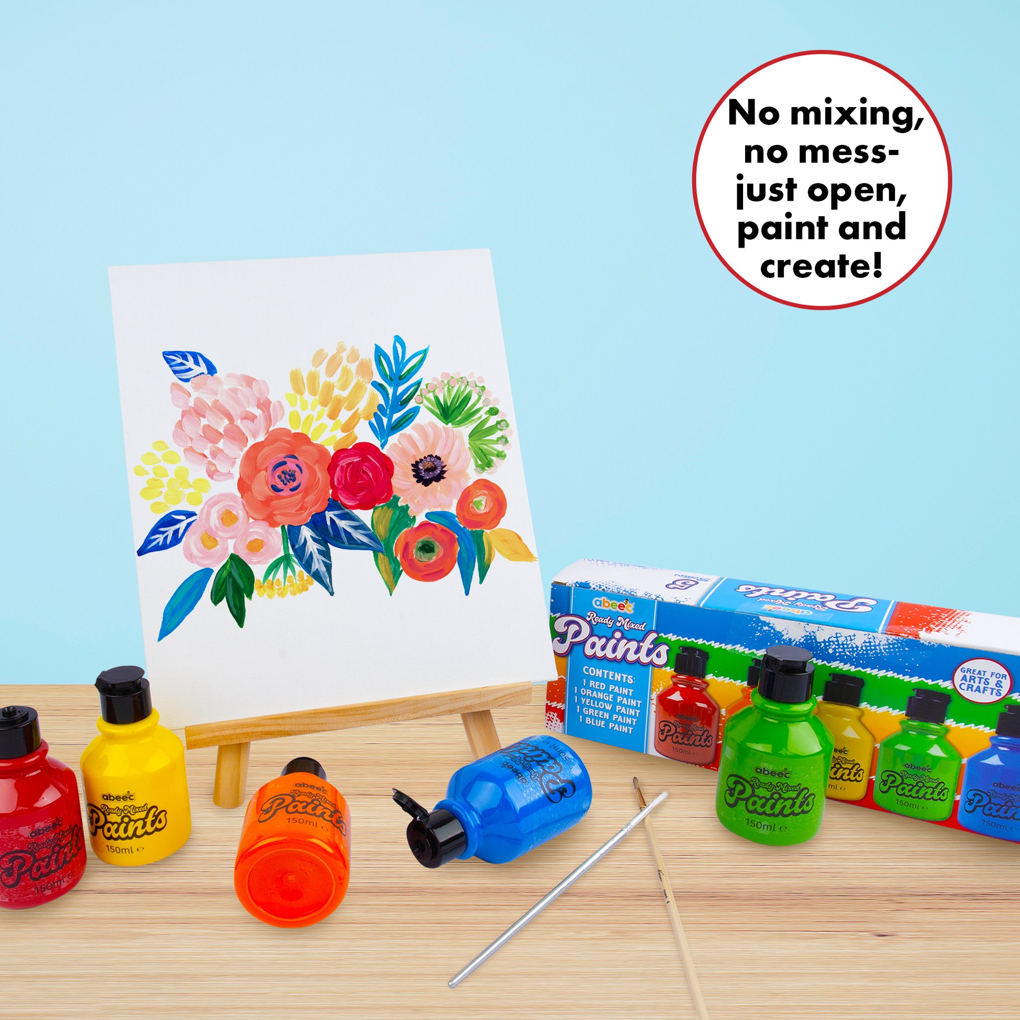 Mit abeec Fertigfarben gemaltes Blumenbild auf Staffelei