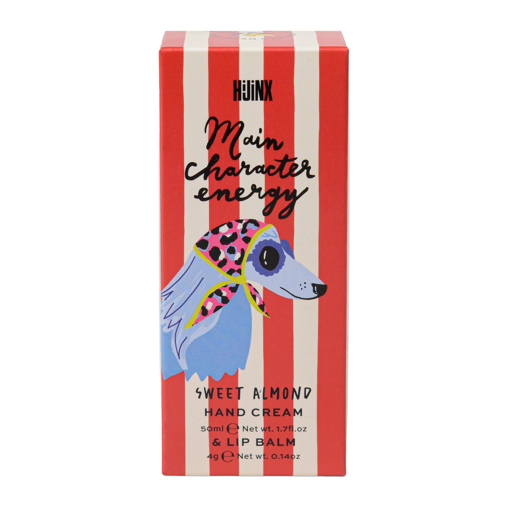 Boîte cadeau rayée rouge et blanc Main Character Energy avec lévrier illustré