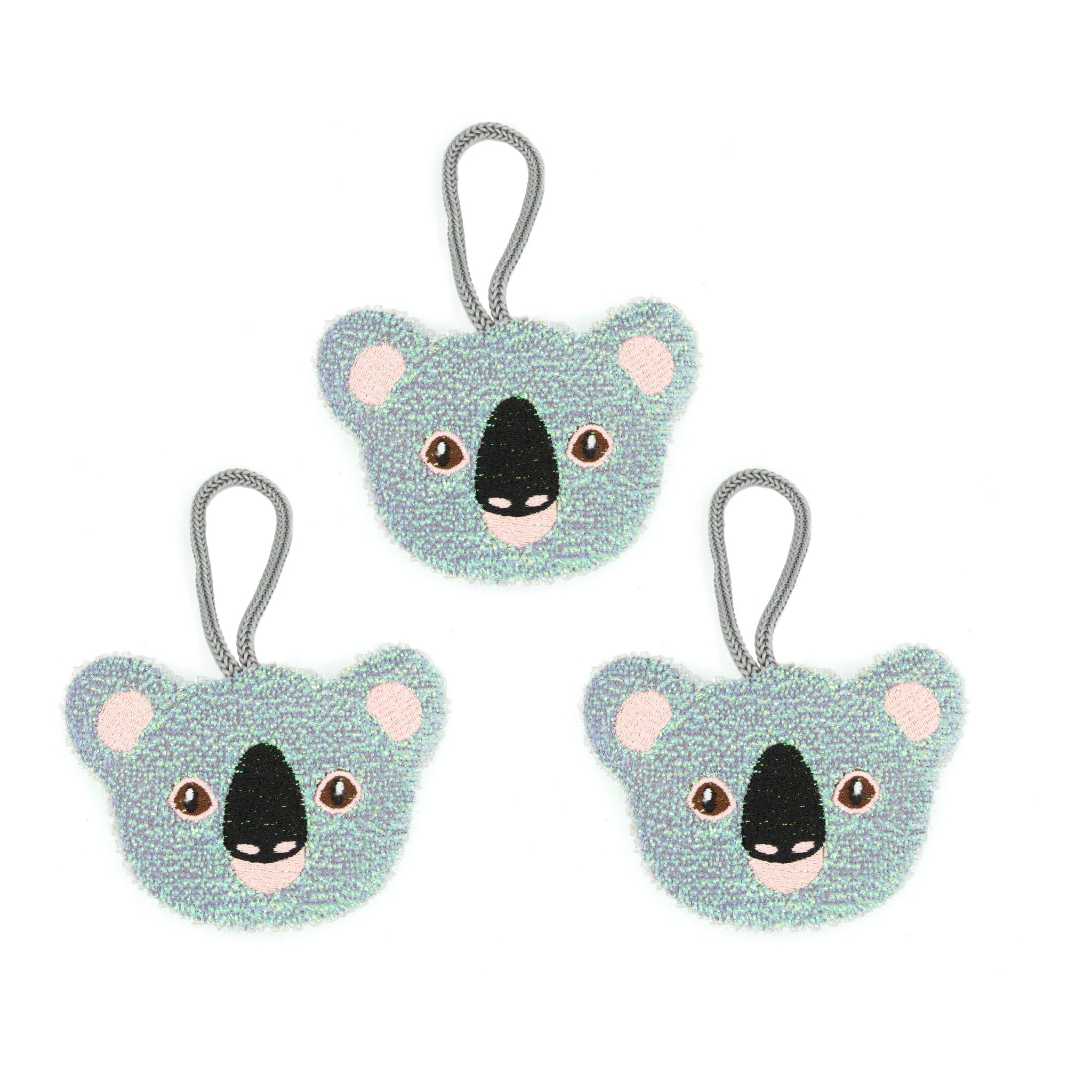 Trois éponges koala avec boucle de suspension