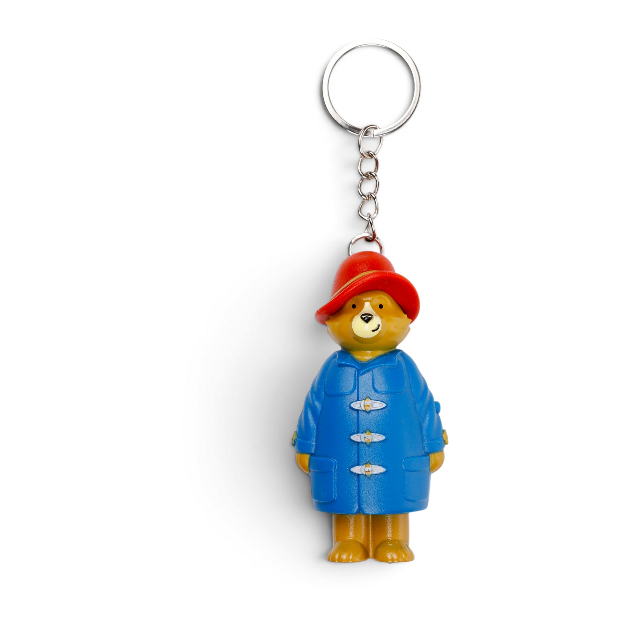 Paddington Bär als LED-Schlüsselanhänger mit blauem Mantel und rotem Hut